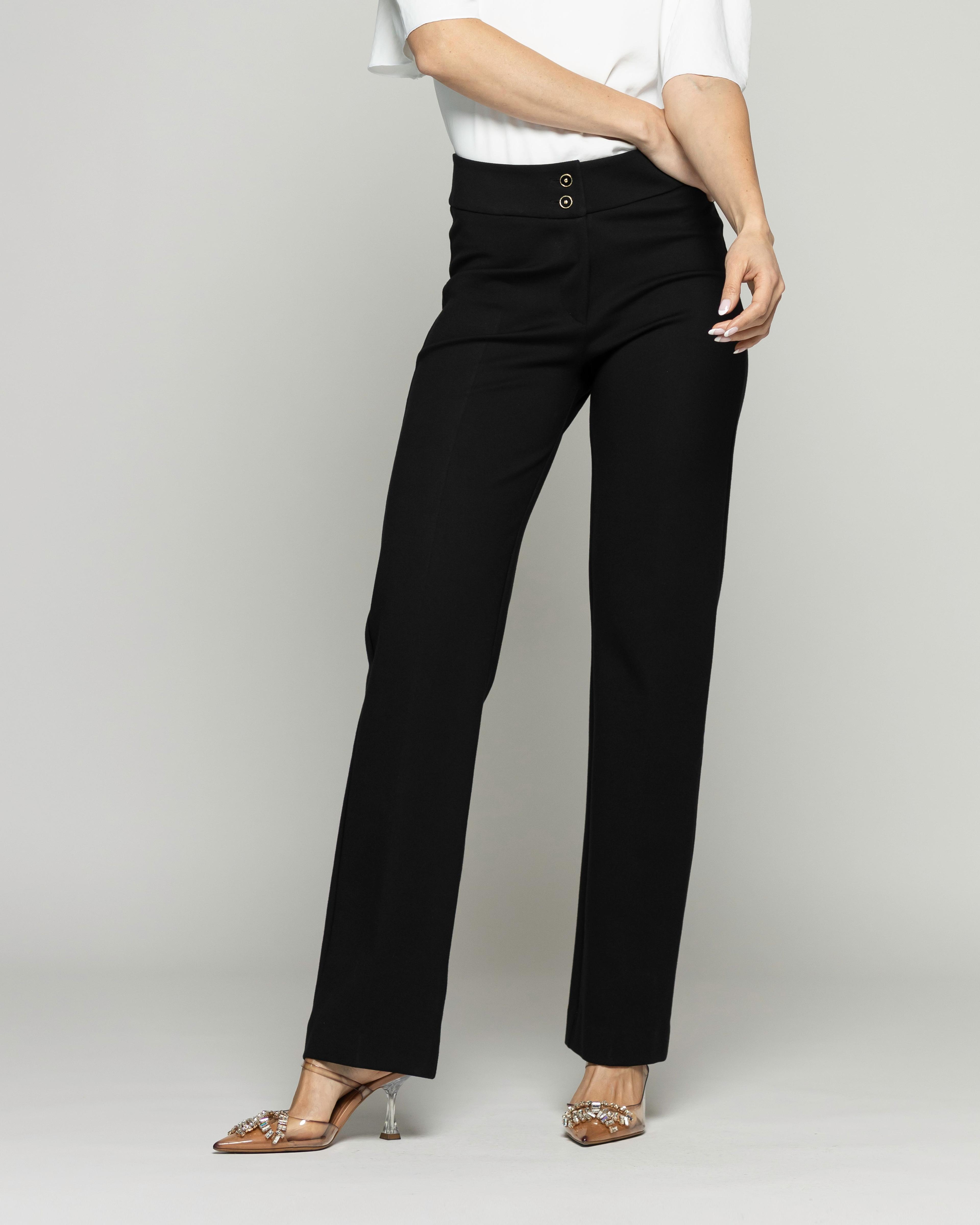 Pantalón Mujer Russelia Slim Fit Doble Botón Negro Ludovica-1