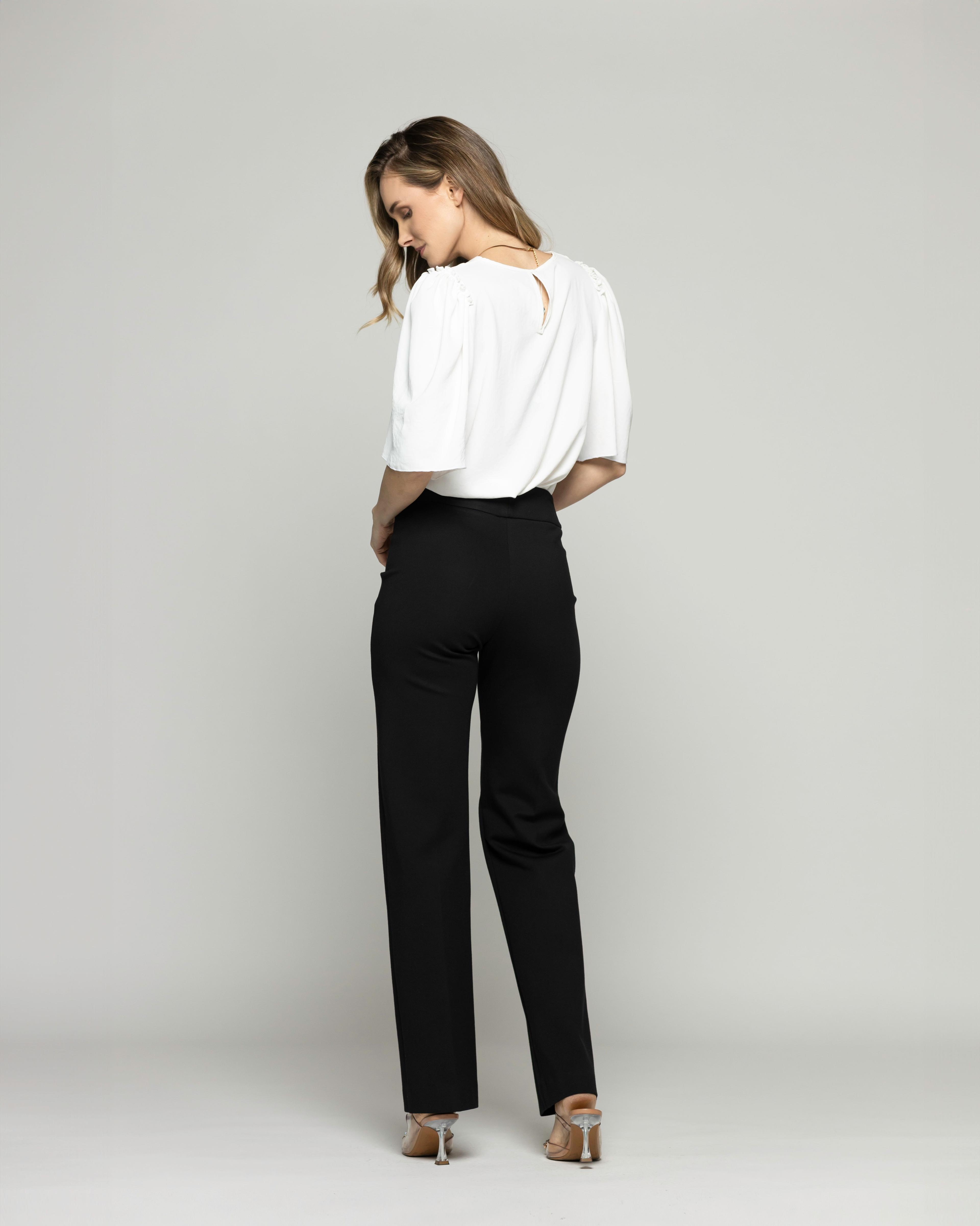 Pantalón Mujer Russelia Slim Fit Doble Botón Negro Ludovica-3