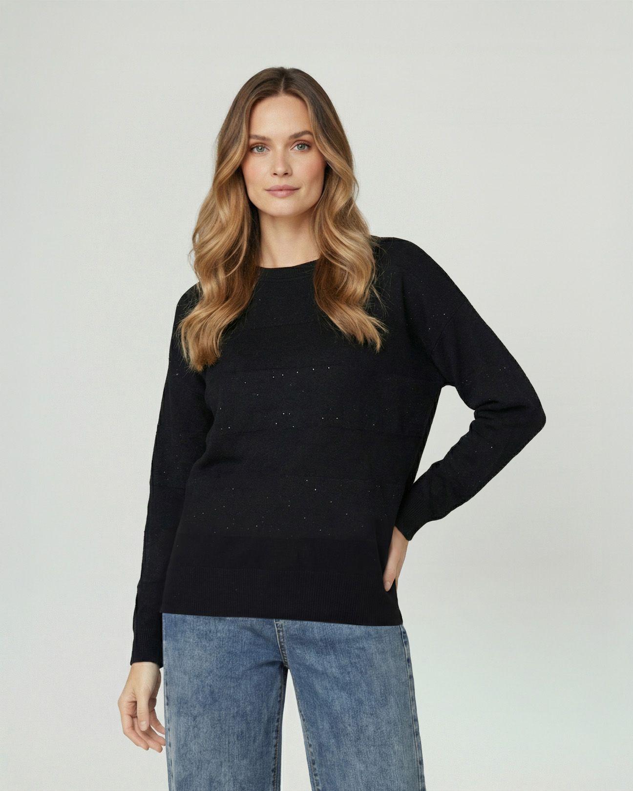 Sweater Mujer Gloria Relaxed Cuello Redondo Manga Caída Negro Lineatre-0