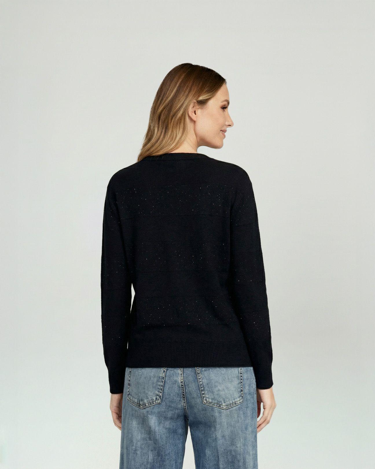 Sweater Mujer Gloria Relaxed Cuello Redondo Manga Caída Negro Lineatre-1
