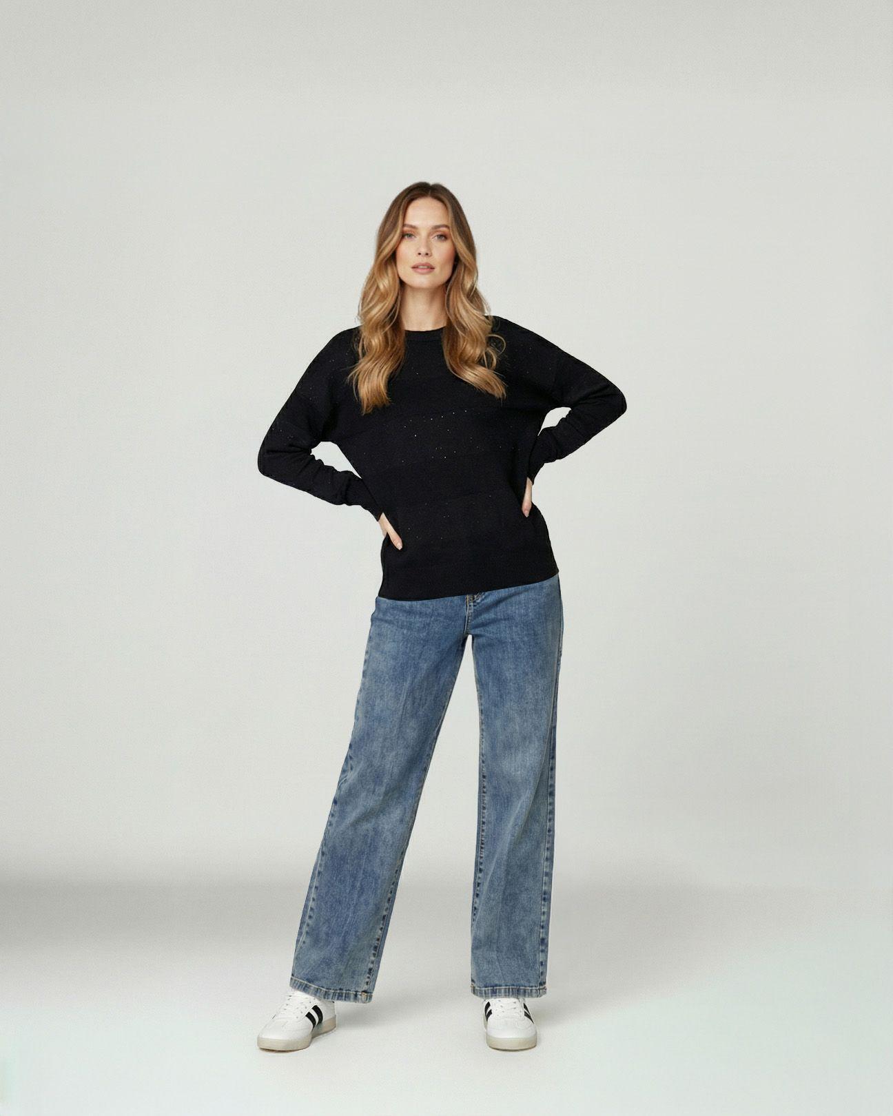 Sweater Mujer Gloria Relaxed Cuello Redondo Manga Caída Negro Lineatre-2