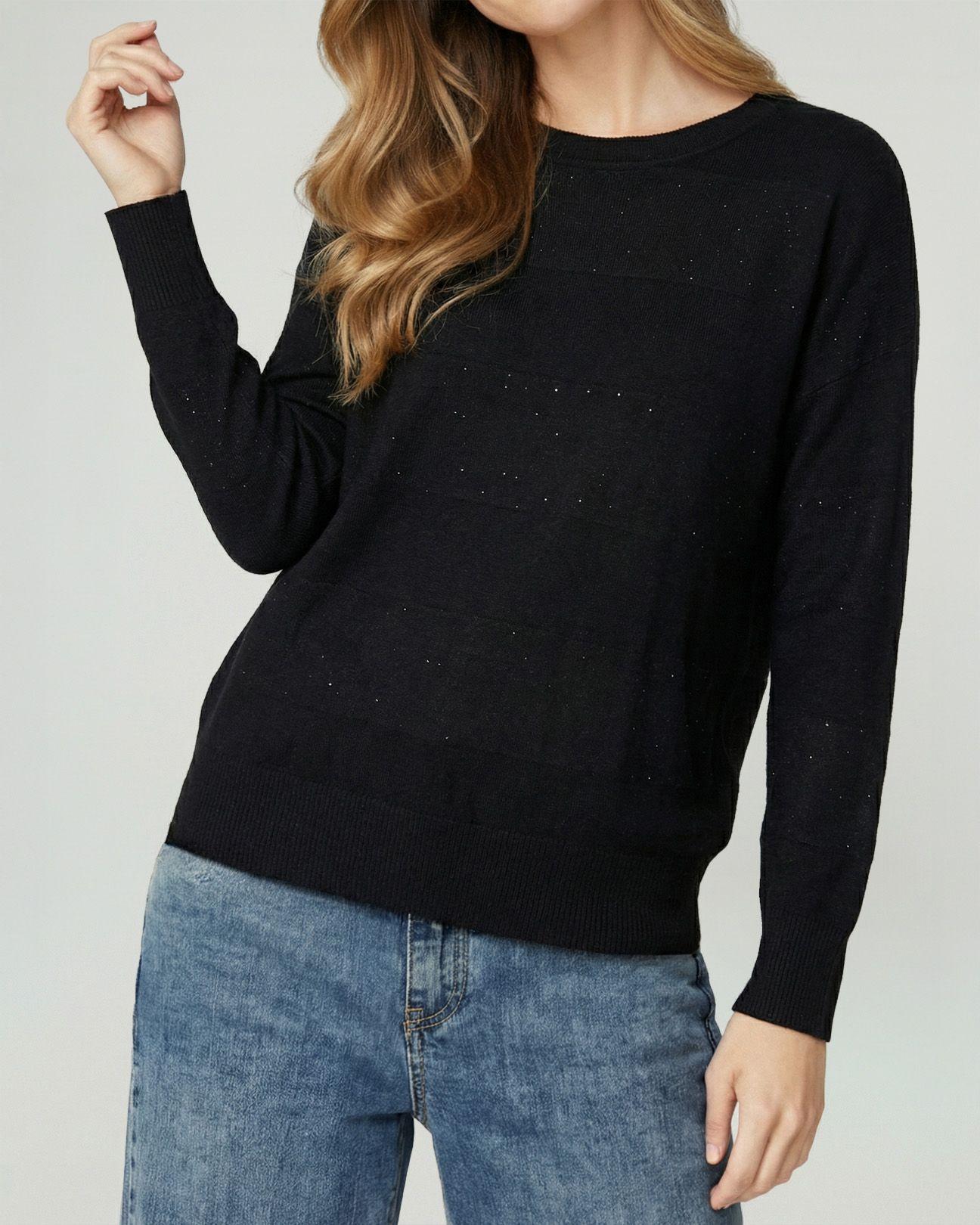 Sweater Mujer Gloria Relaxed Cuello Redondo Manga Caída Negro Lineatre-3