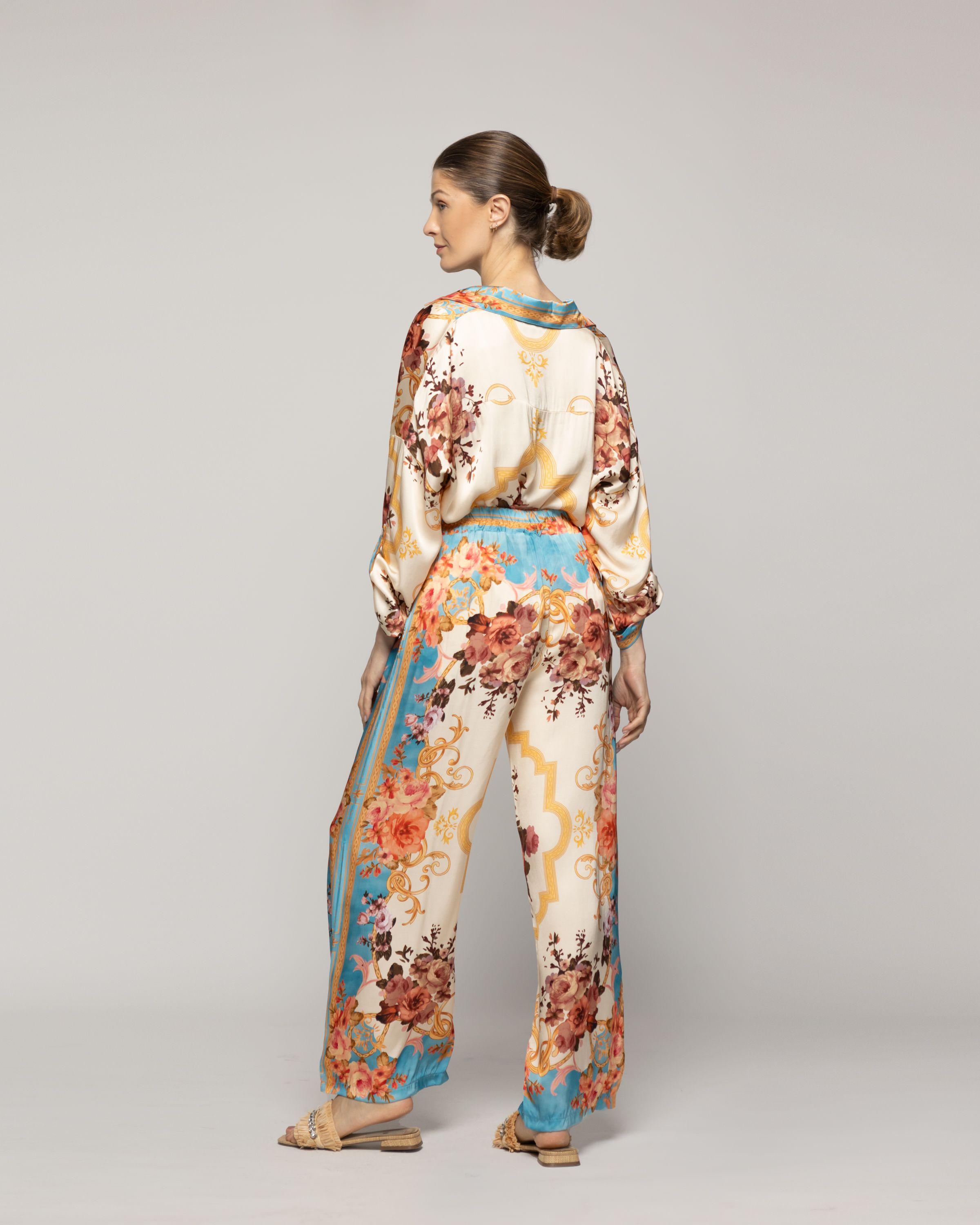 Pantalón Mujer Brenna Satinado Estampado Barroco Celeste Lineatre-2