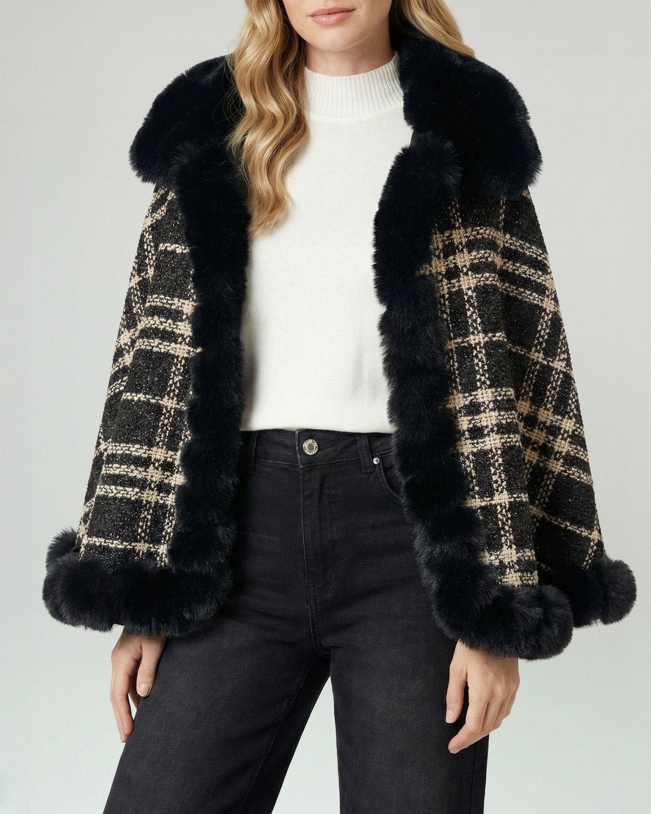 Poncho Mujer Anita Overside Cuello Tipo Kimono  Manga Tipo Poncho Negro Lineatre-1