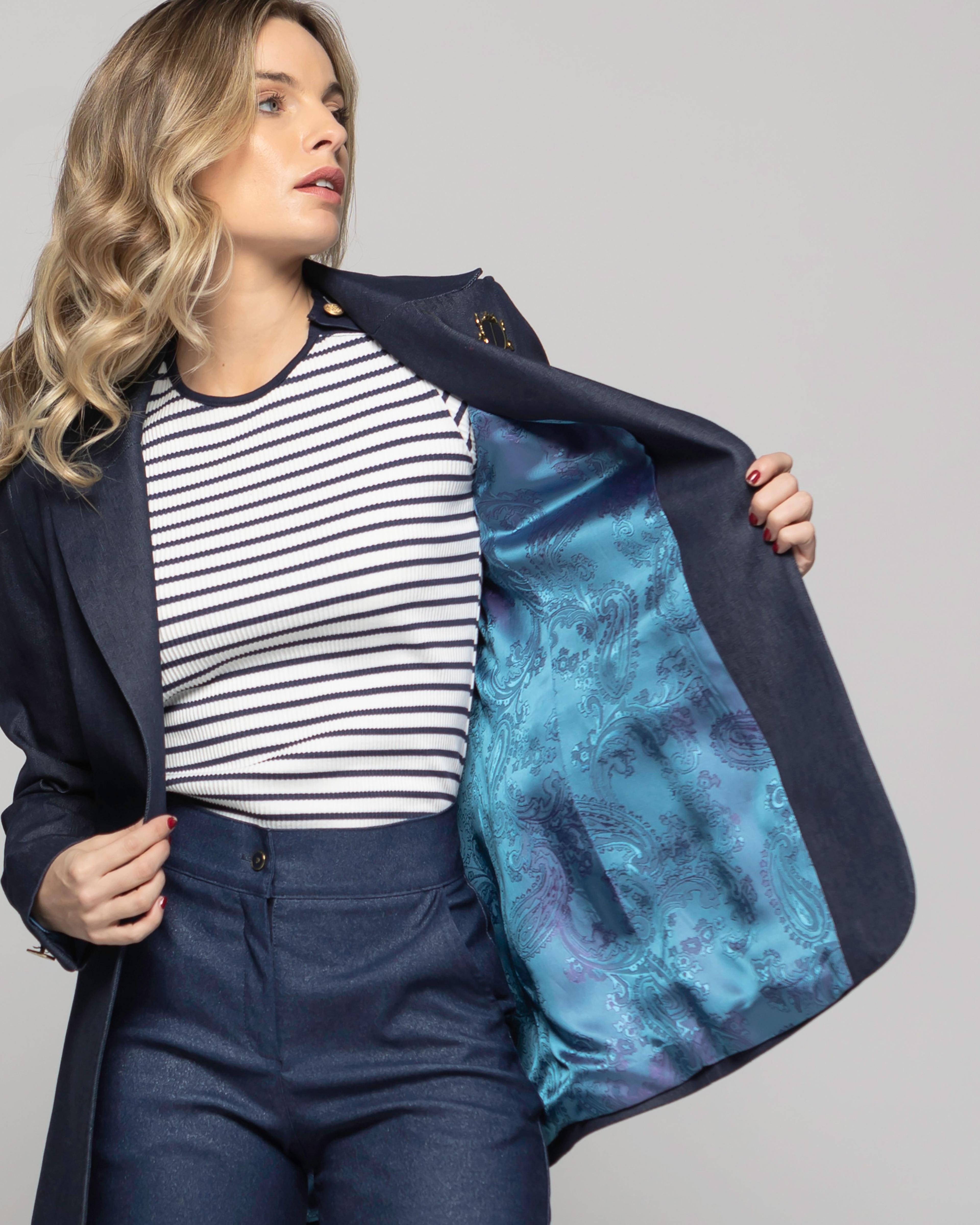 Blazer Mujer Jacarandá Clásico Con Prendedores Denim Azul Ludovica-3