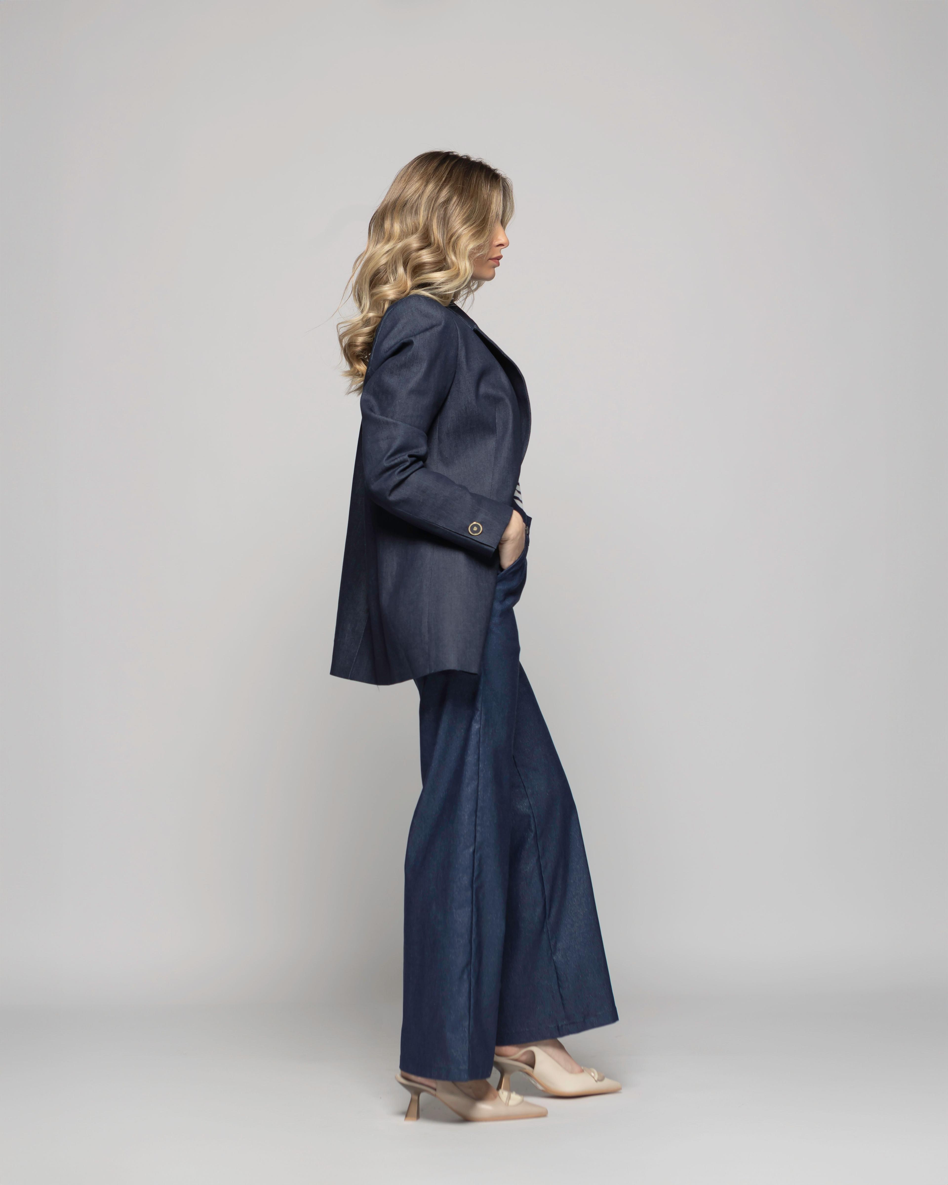 Blazer Mujer Jacarandá Clásico Con Prendedores Denim Azul Ludovica-4