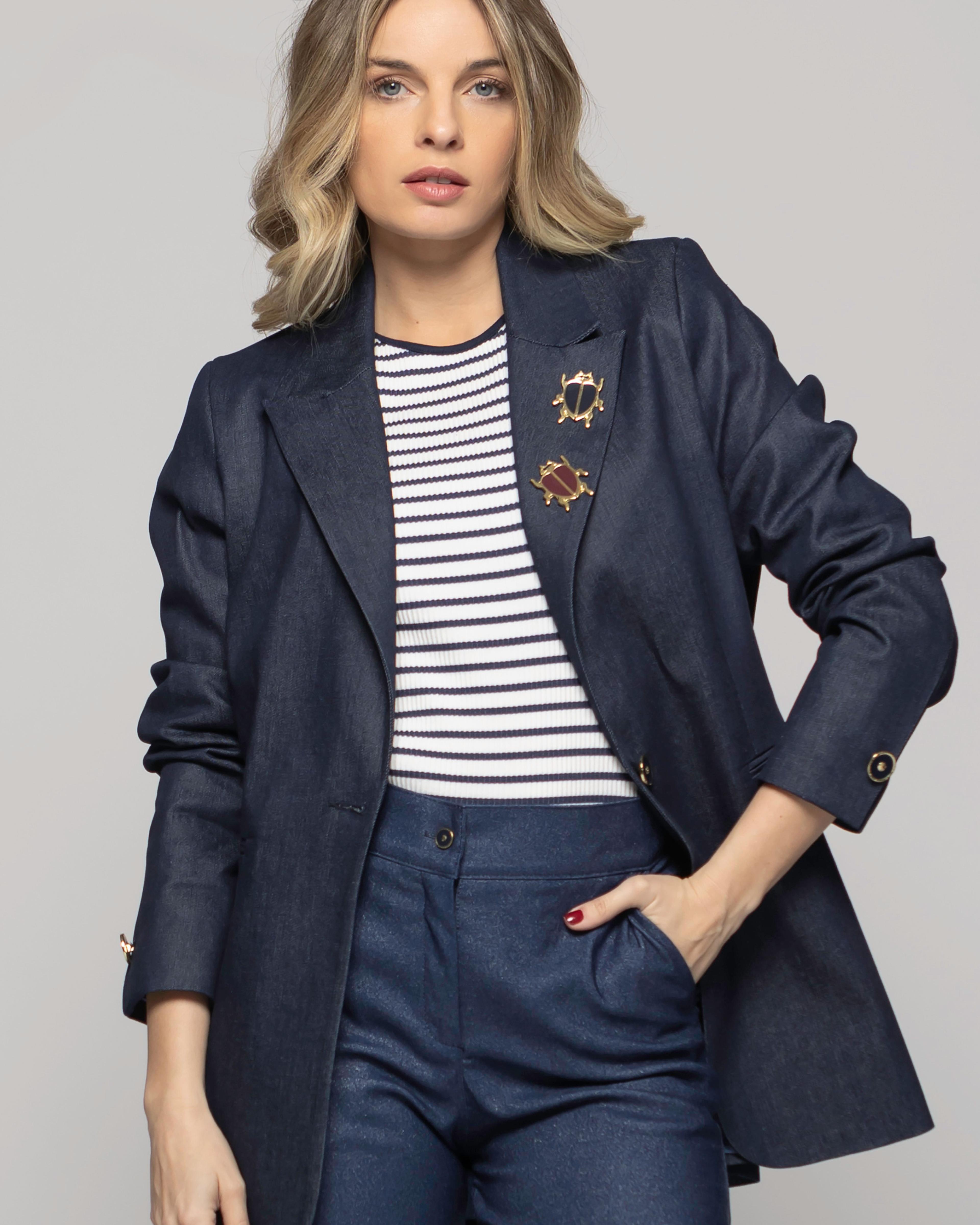 Blazer Mujer Jacarandá Clásico Con Prendedores Denim Azul Ludovica-6