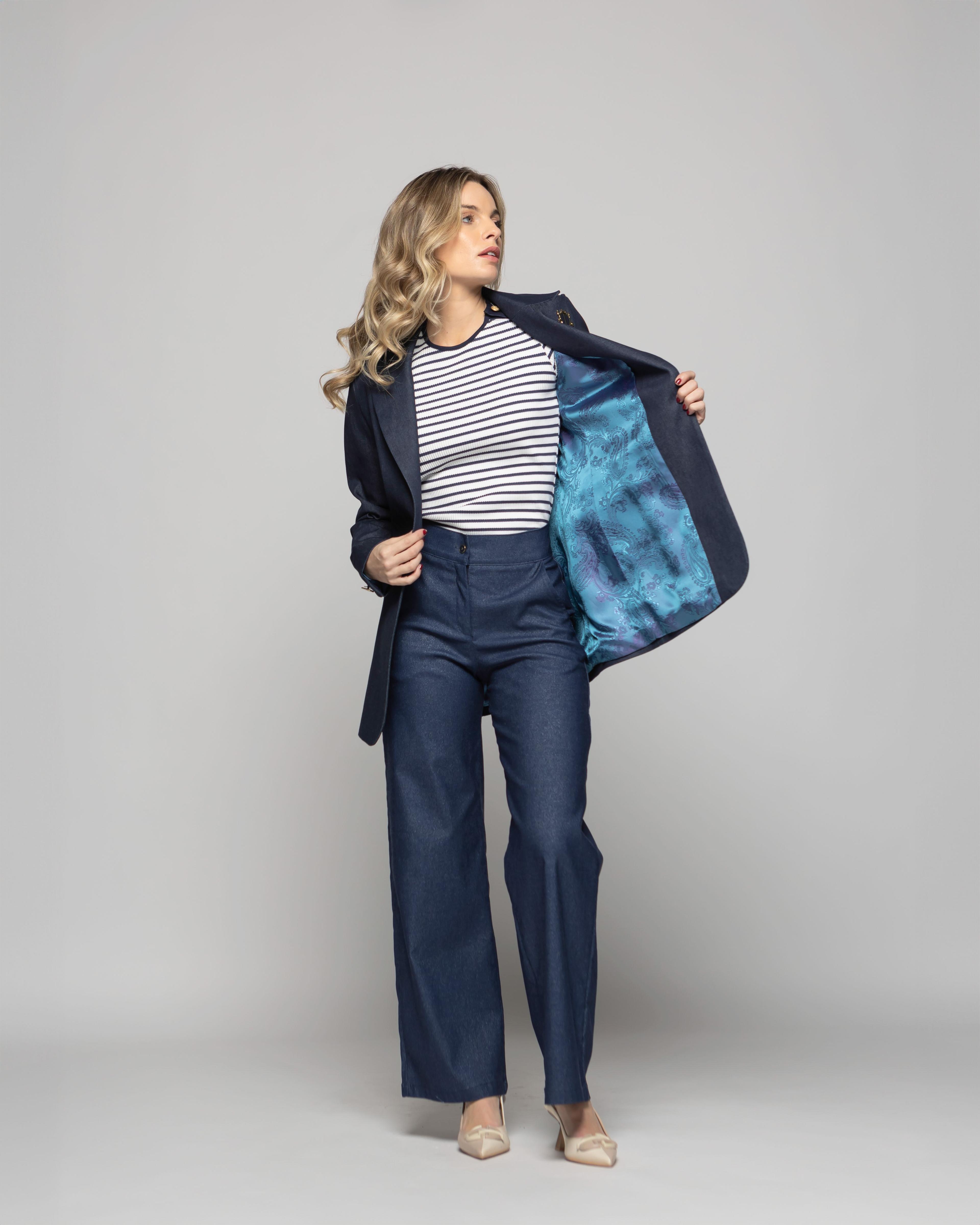 Blazer Mujer Jacarandá Clásico Con Prendedores Denim Azul Ludovica-9