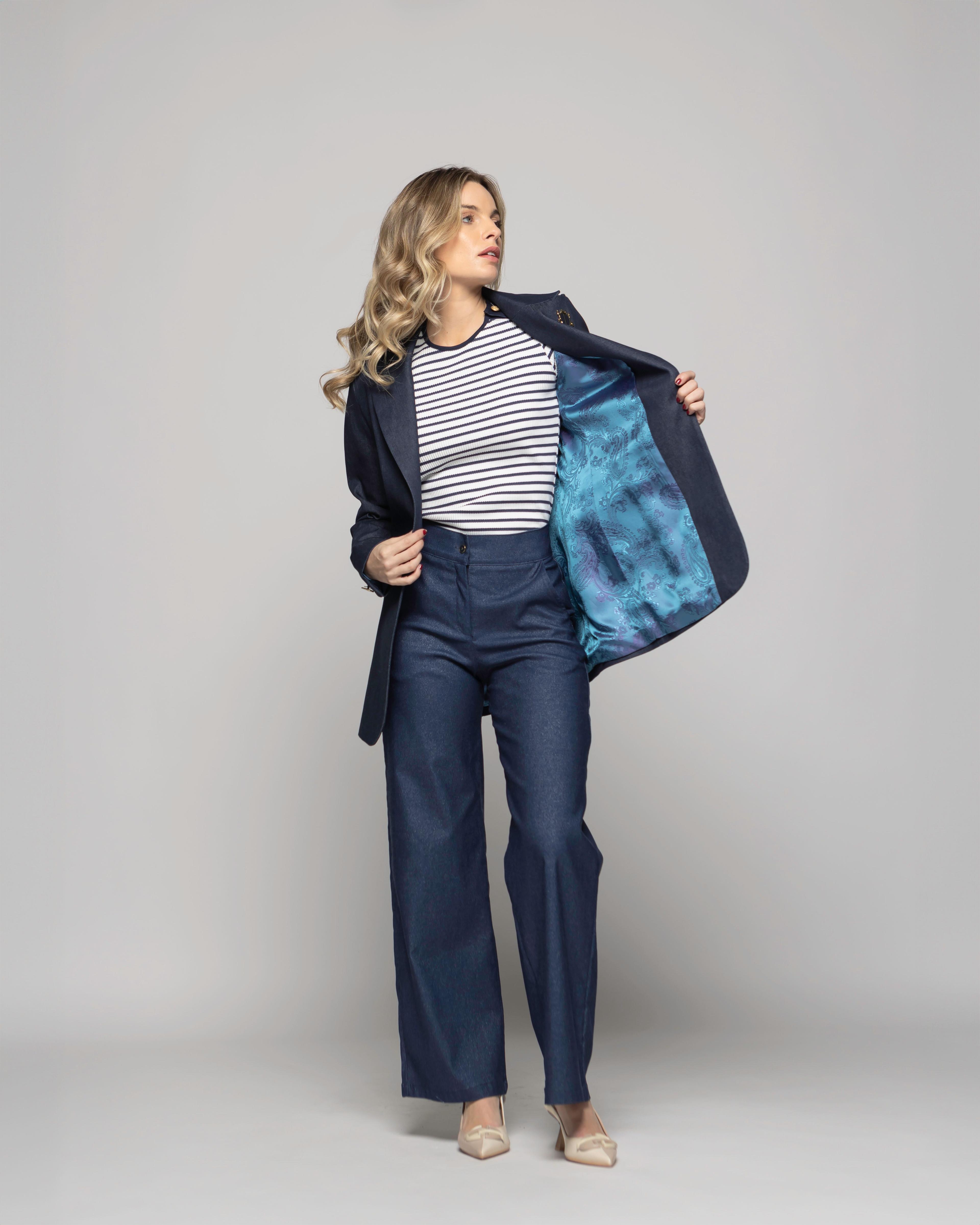 Blazer Mujer Jacarandá Clásico Con Prendedores Denim Azul Ludovica-4
