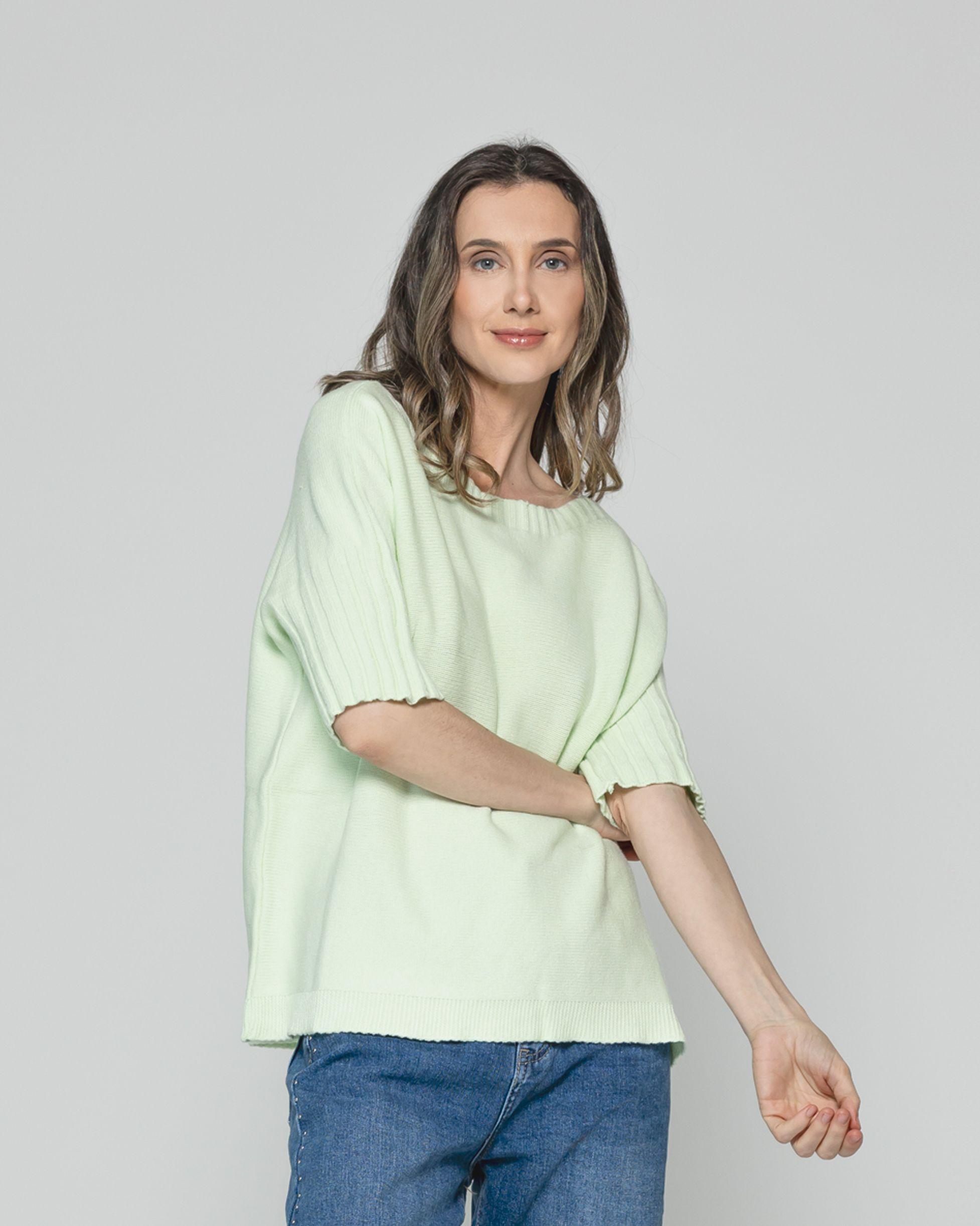Sweater Mujer Weilis Manga 3/4  Escote Bote Verde Agua Lineatre-0