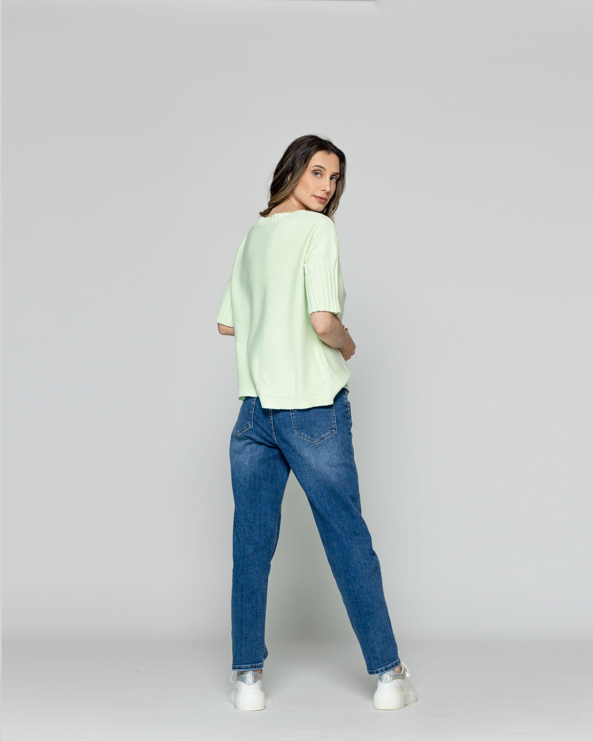 Sweater Mujer Weilis Manga 3/4  Escote Bote Verde Agua Lineatre-3