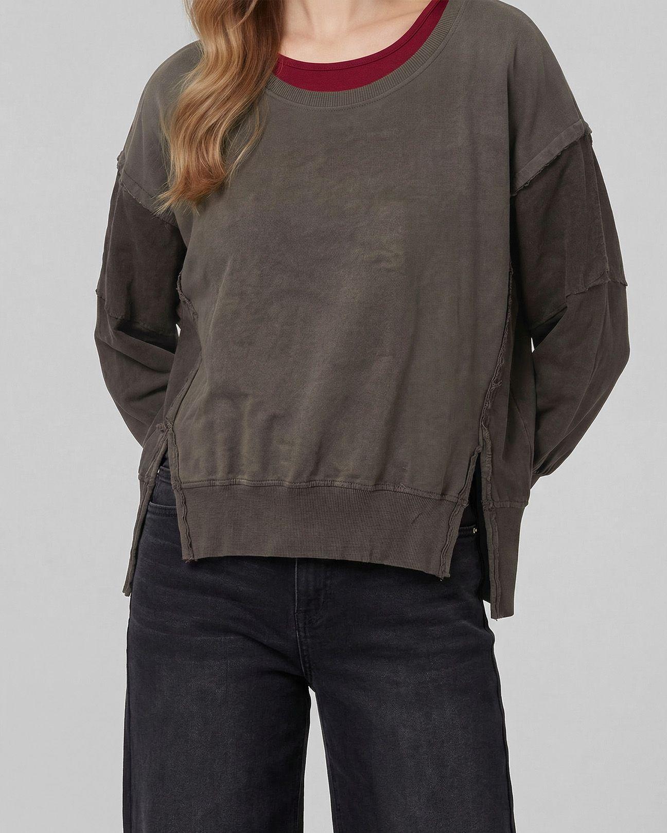 Poleron Mujer Zoe Overside Cuello Redondo Manga Caída Chocolate Lineatre-2