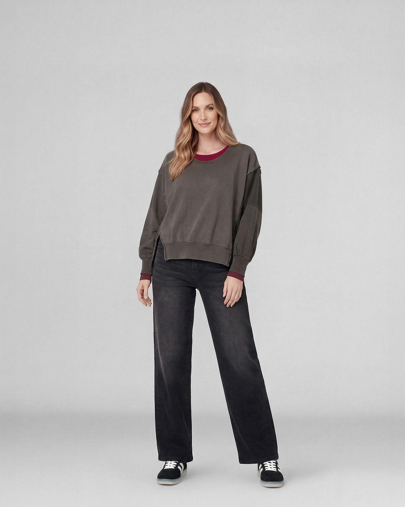 Poleron Mujer Zoe Overside Cuello Redondo Manga Caída Chocolate Lineatre-3