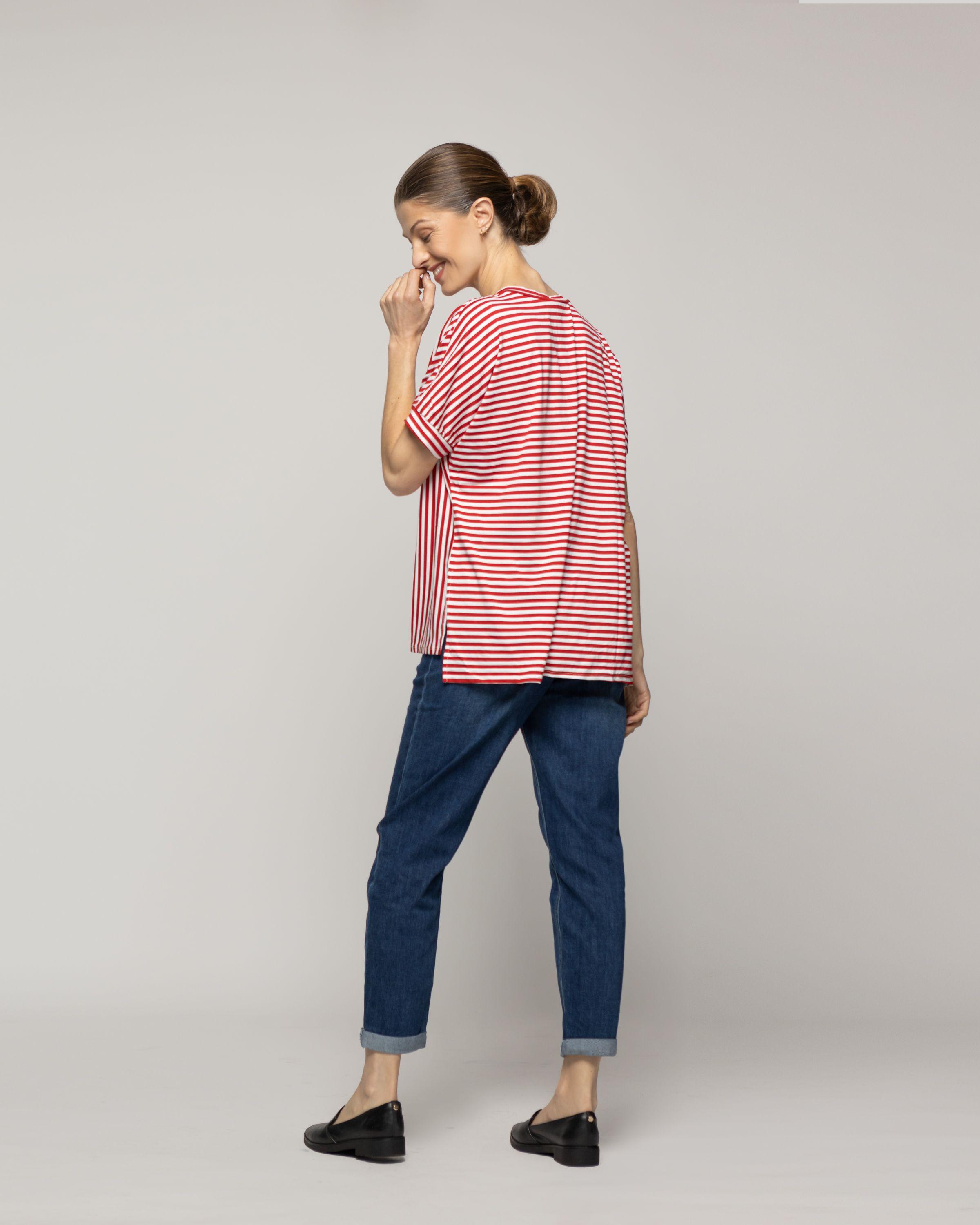 Polera Mujer Olivetta Rayas Roja Lineatre-2