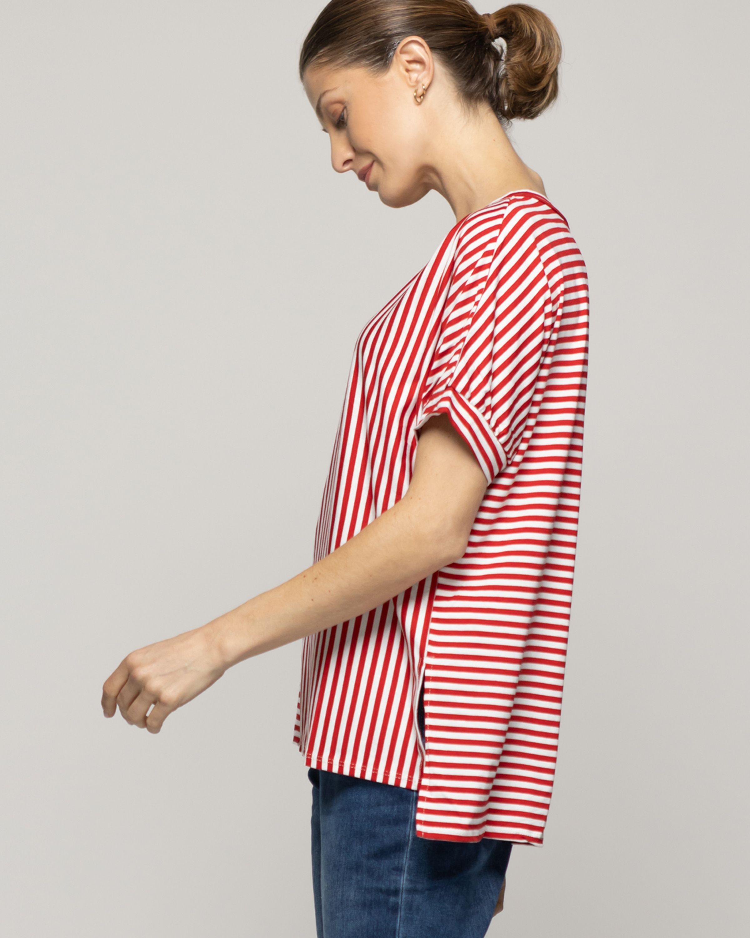 Polera Mujer Olivetta Rayas Roja Lineatre-3