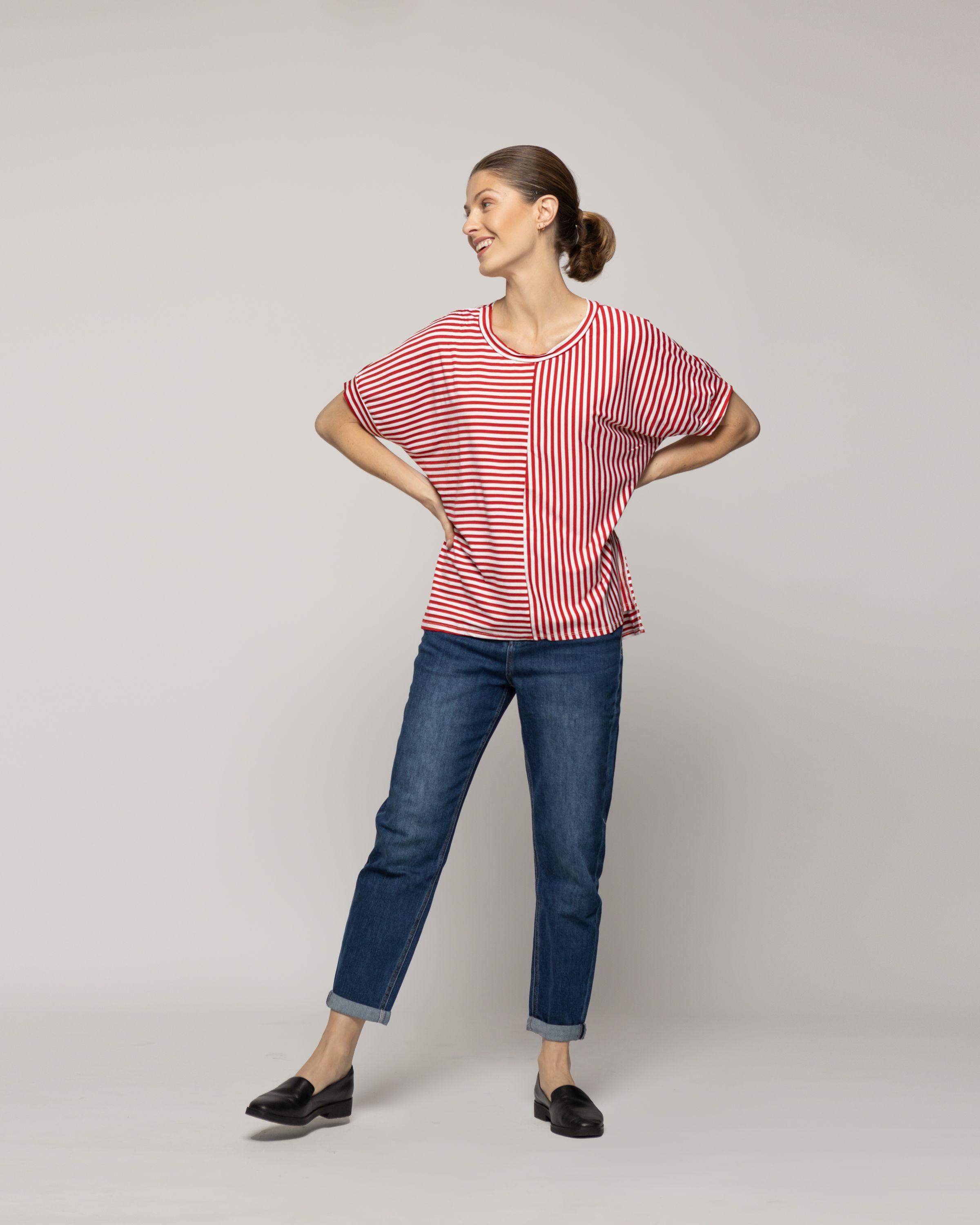 Polera Mujer Olivetta Rayas Roja Lineatre-4
