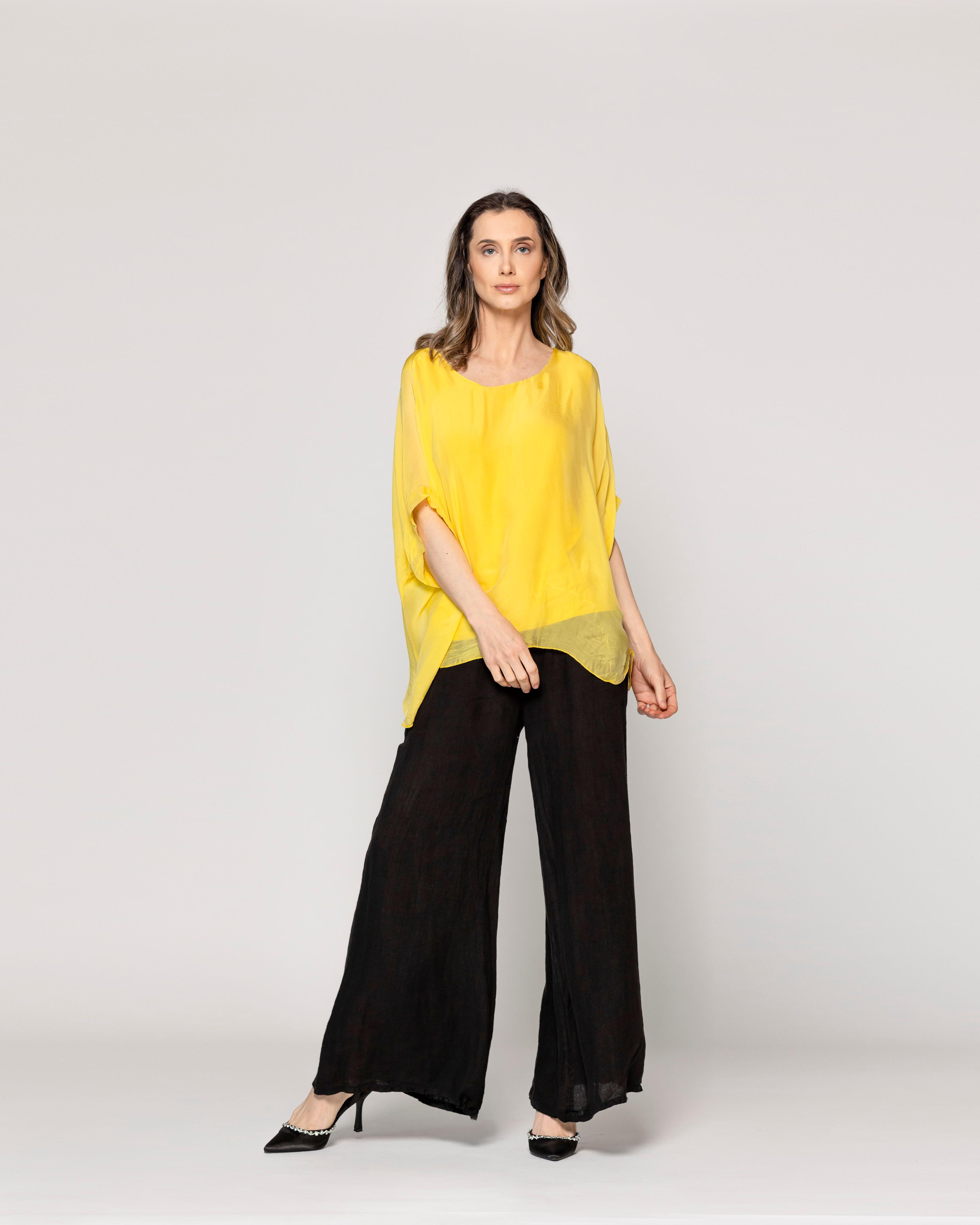 Blusa Mujer Boruta Mangas Murciélago Amarilla Lineatre-4