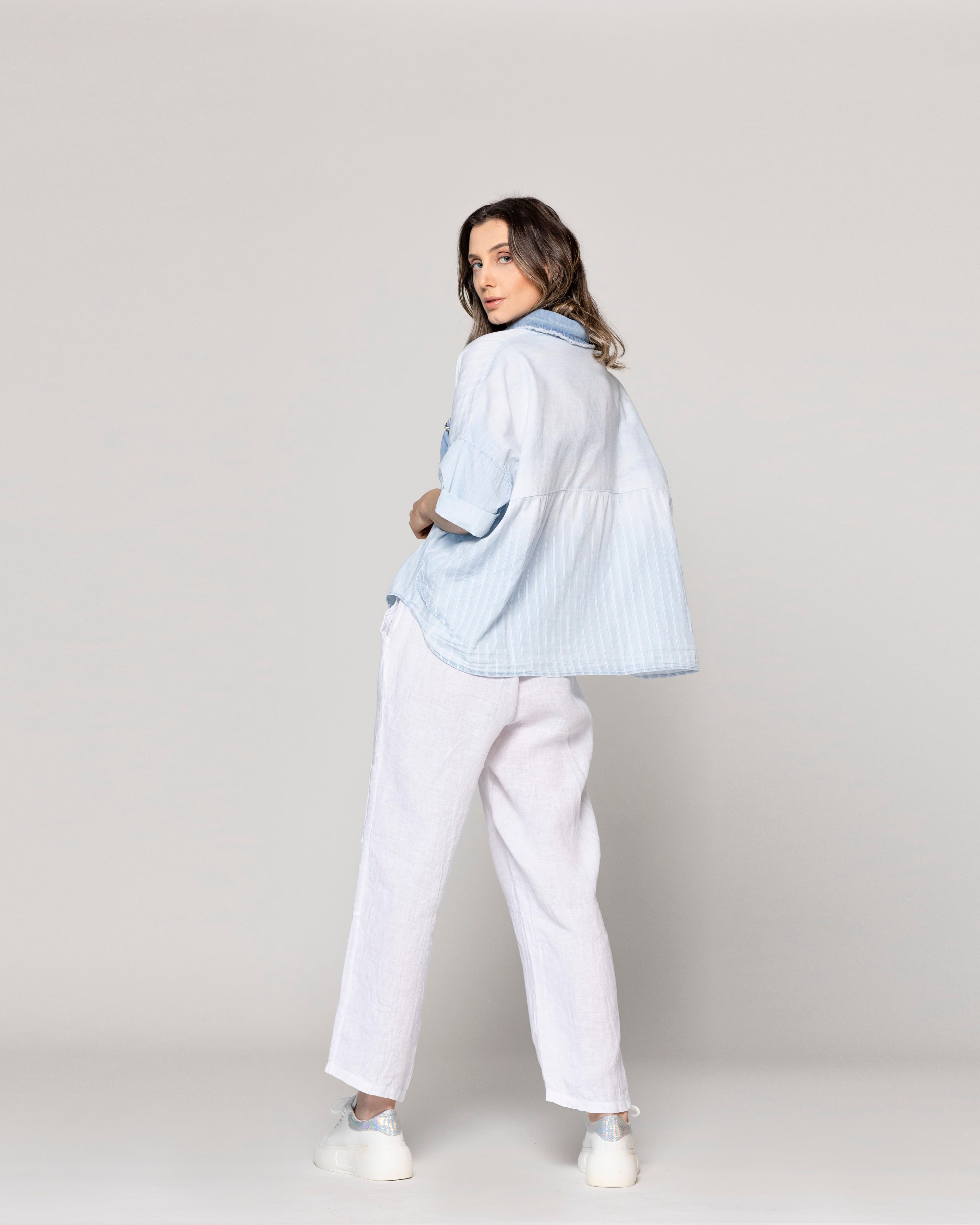 Camisa Mujer Laura Con Bolsillo Jeans Bicolor Lineatre-2