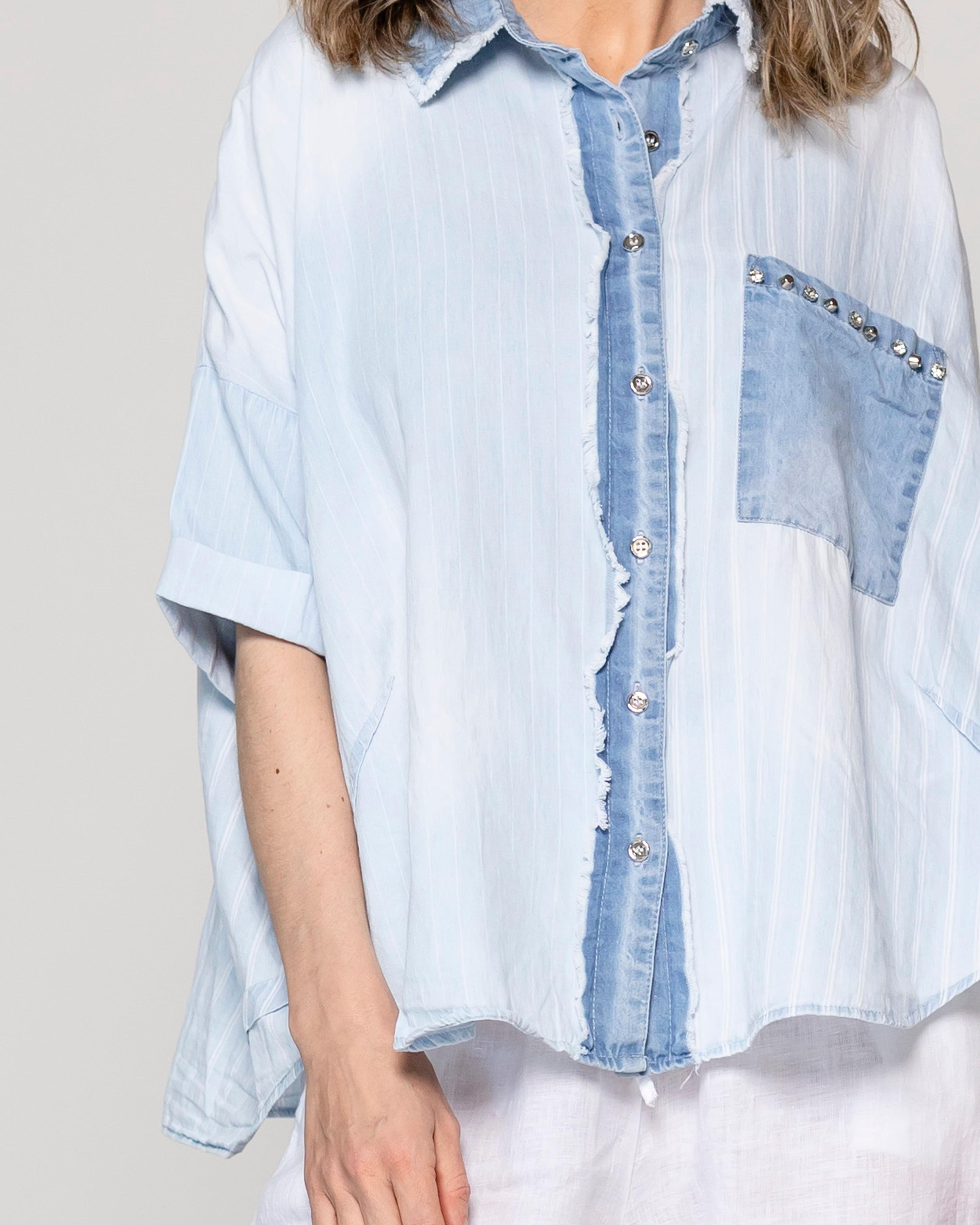 Camisa Mujer Laura Con Bolsillo Jeans Bicolor Lineatre-3