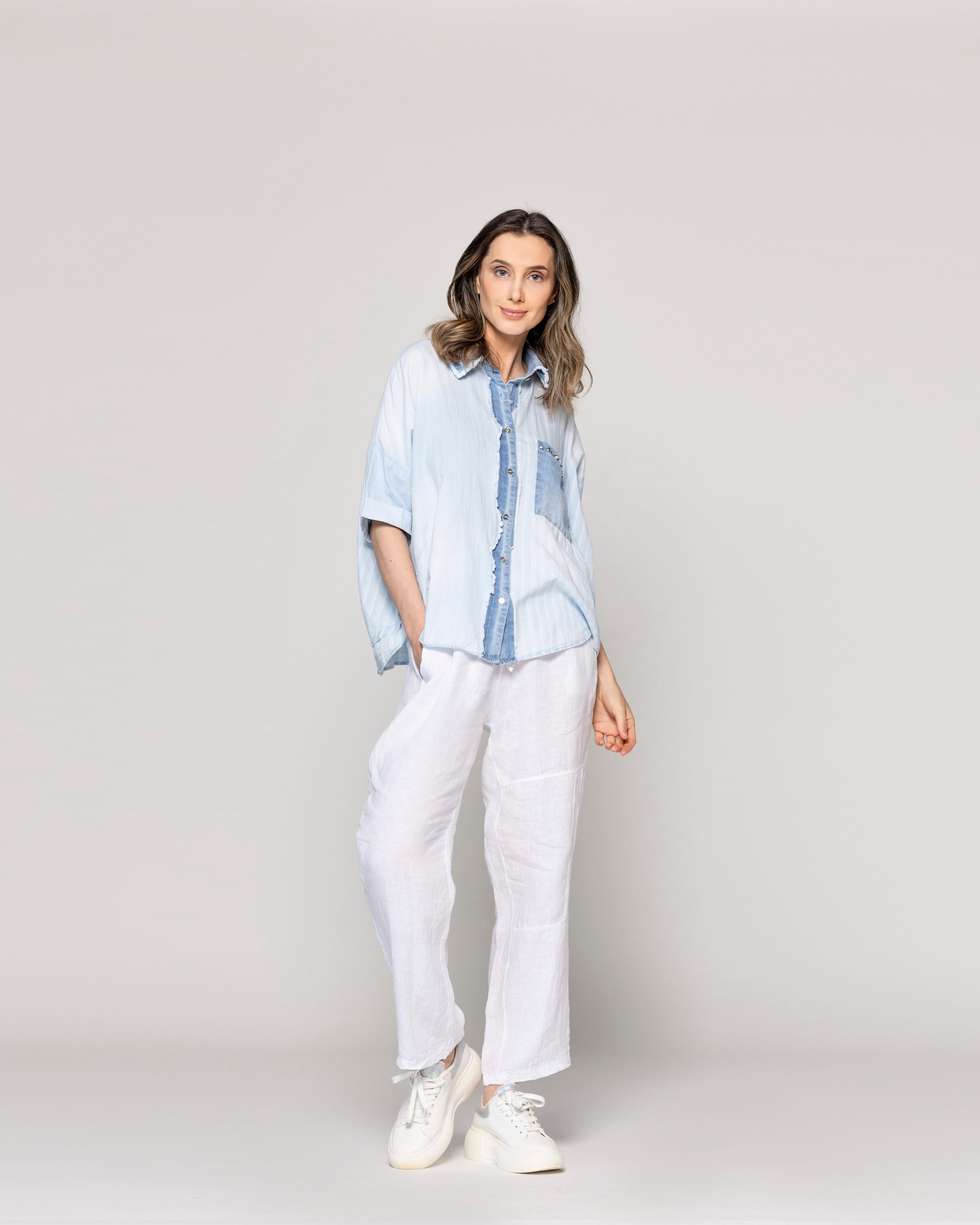 Camisa Mujer Laura Con Bolsillo Jeans Bicolor Lineatre-4