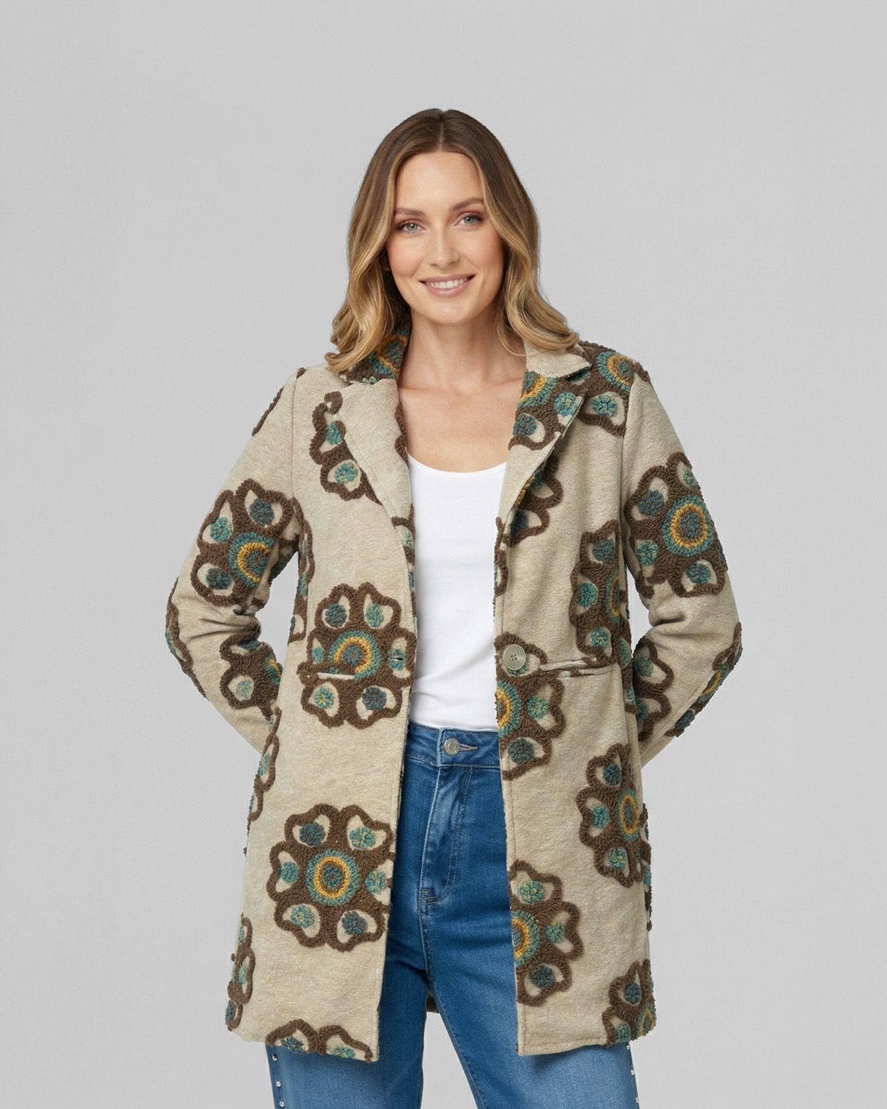 Abrigo Mujer Pilar Regular  Manga Suelta Beige Lineatre-0