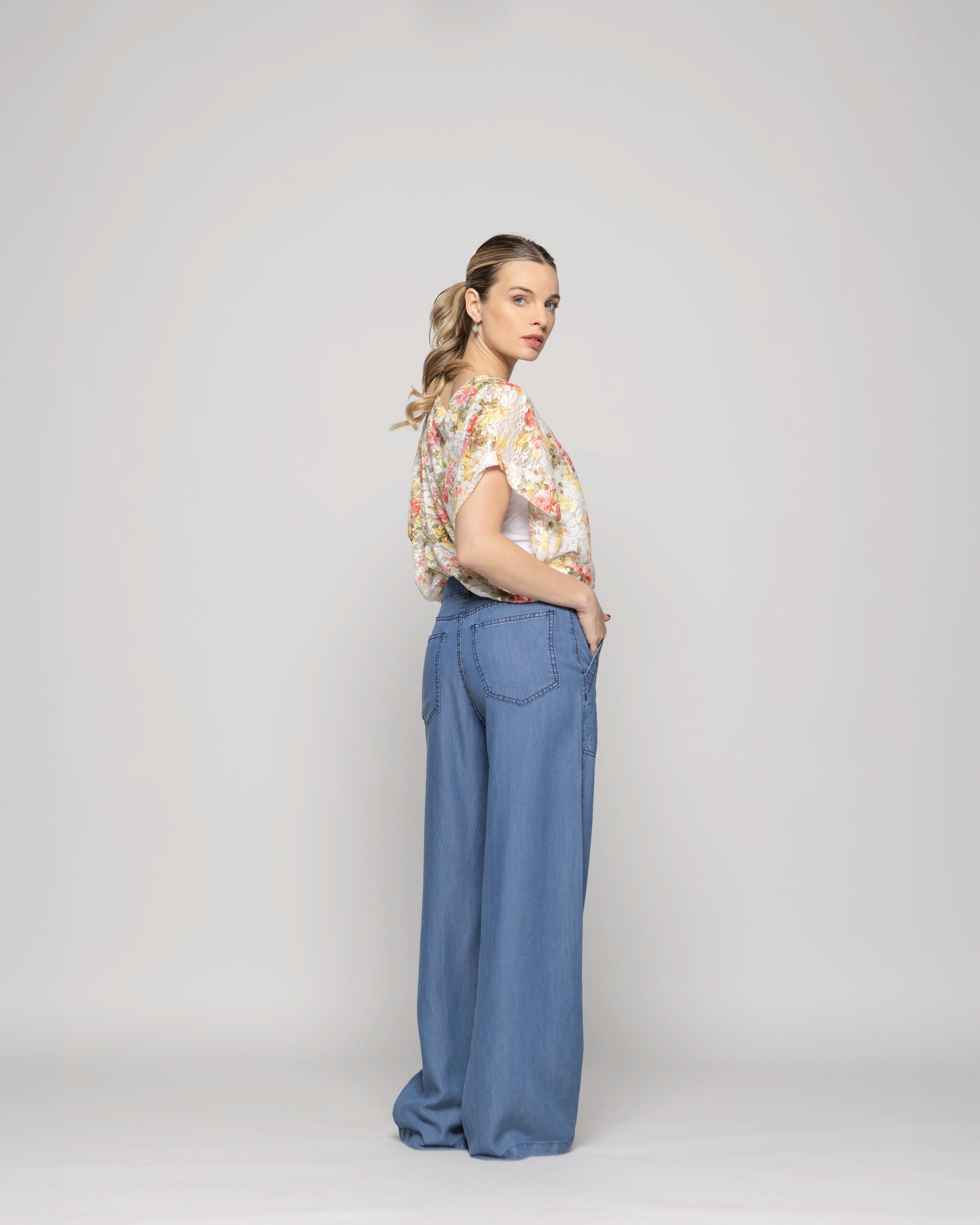 Polera Nigella Manga Caída Encaje Floral Rosado Y Blanco Ludovica-4