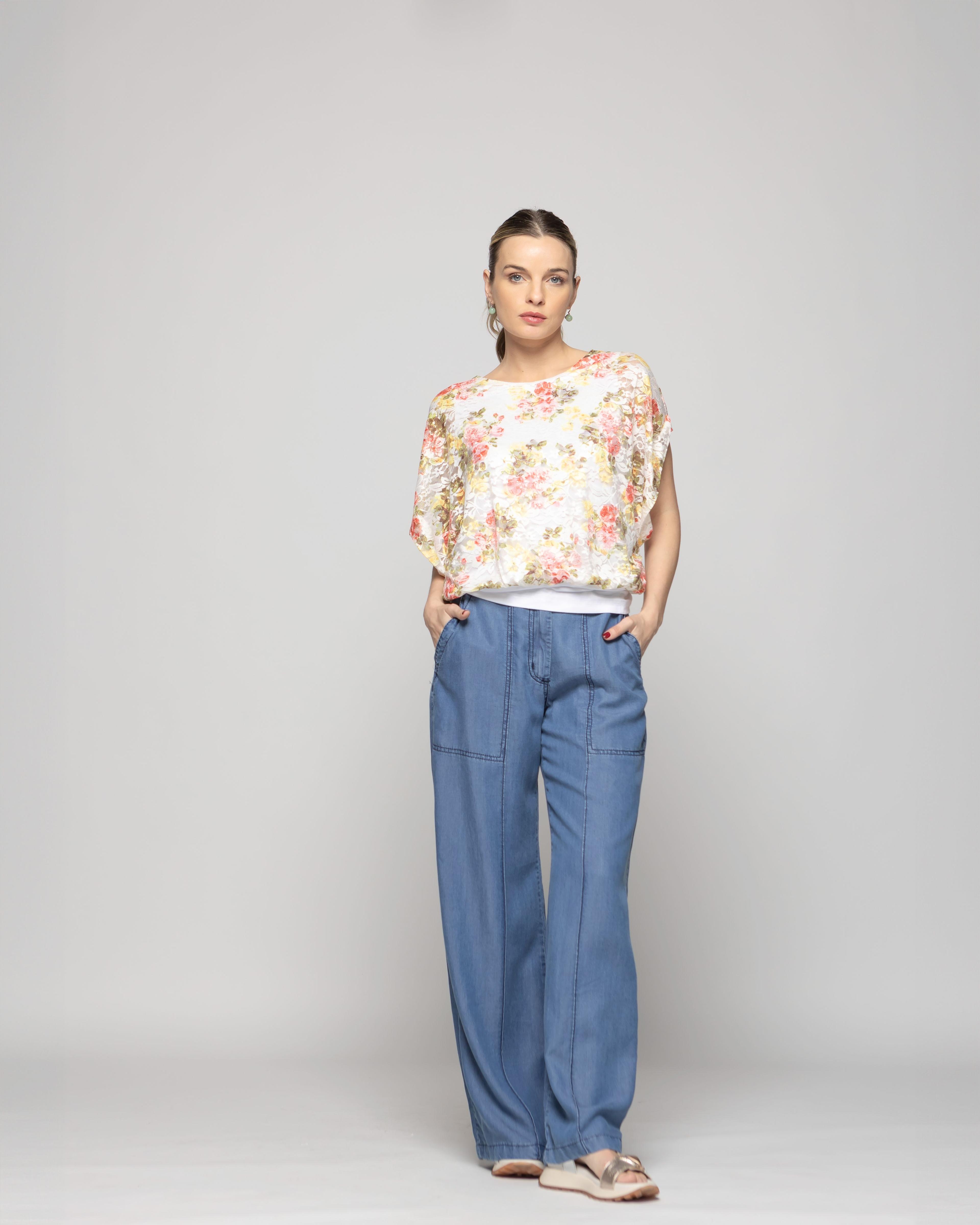 Polera Nigella Manga Caída Encaje Floral Rosado Y Blanco Ludovica-9