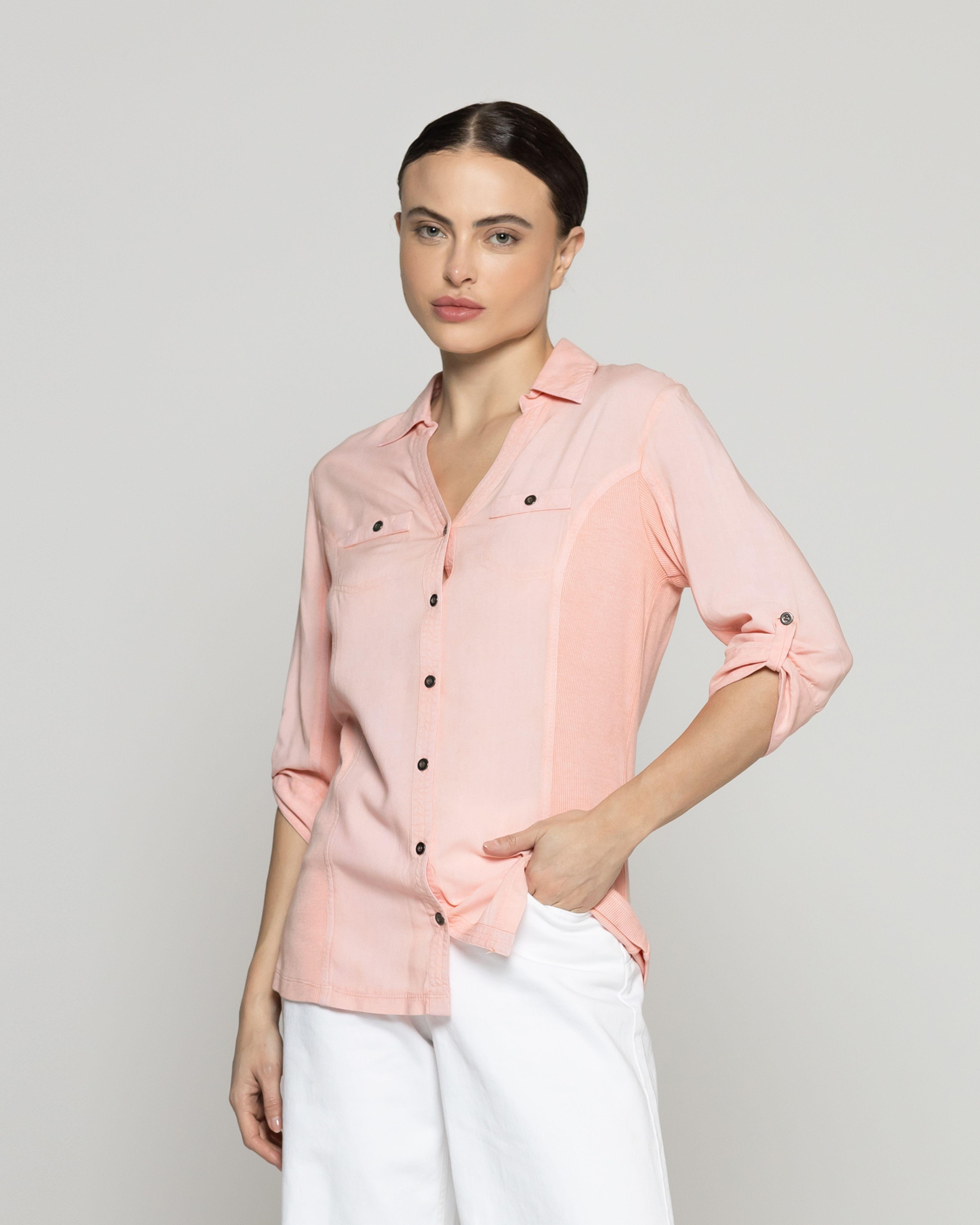 Blusa Mujer Carolina Slim Fit Tela Ligera Rosada Lineatre-0