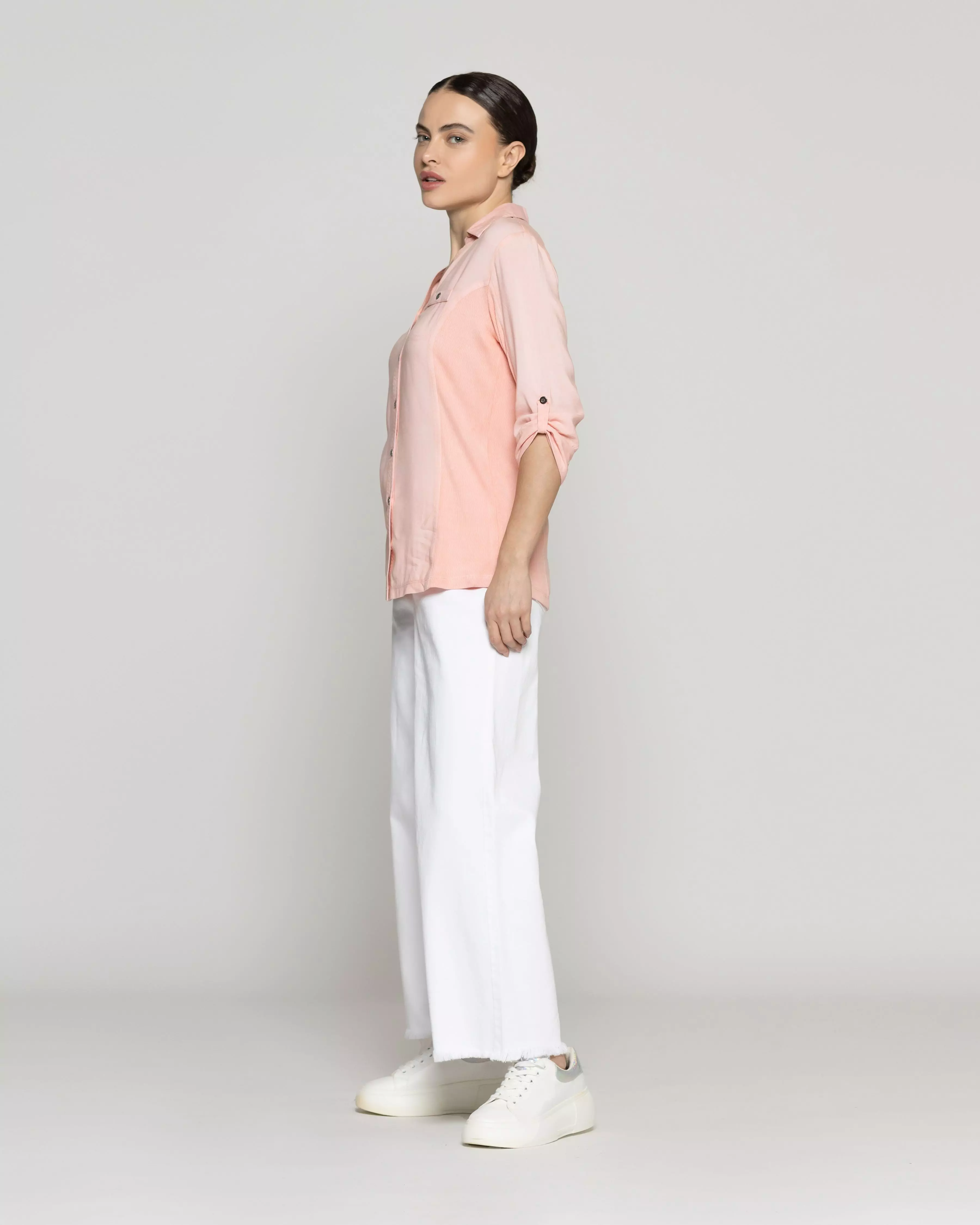 Blusa Mujer Carolina Slim Fit Tela Ligera Rosada Lineatre-1