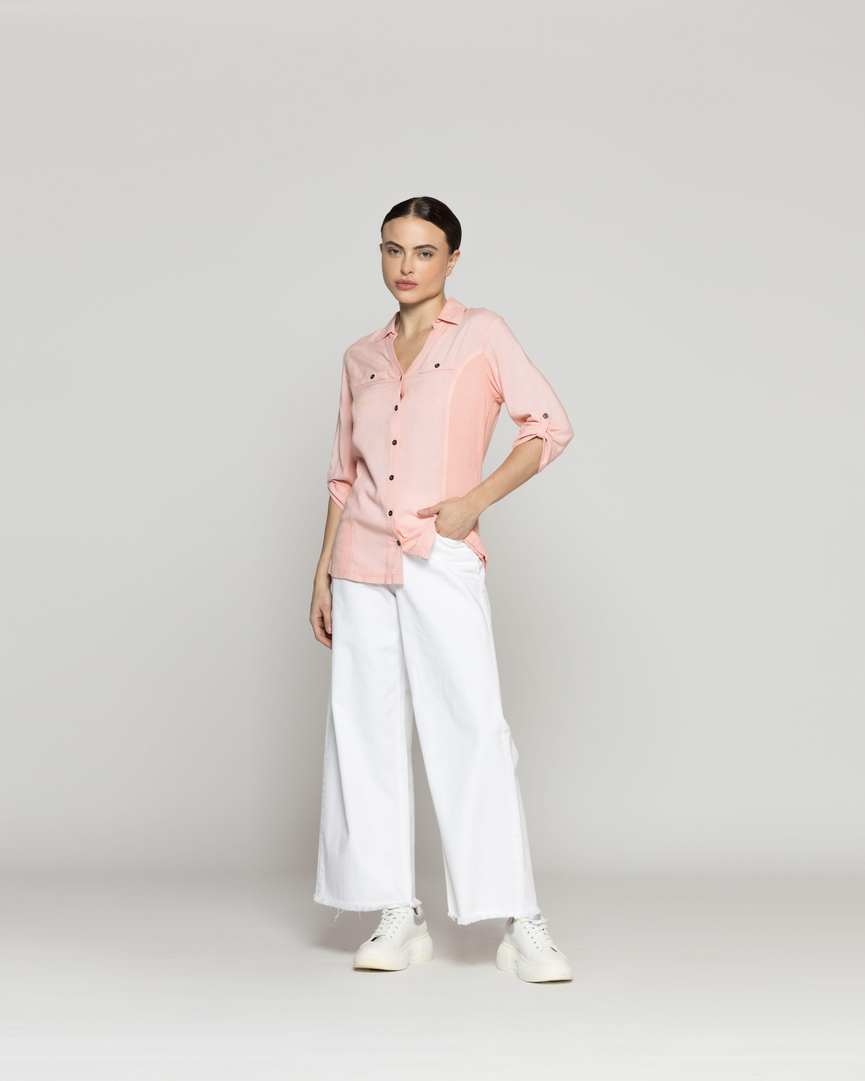 Blusa Mujer Carolina Slim Fit Tela Ligera Rosada Lineatre-4