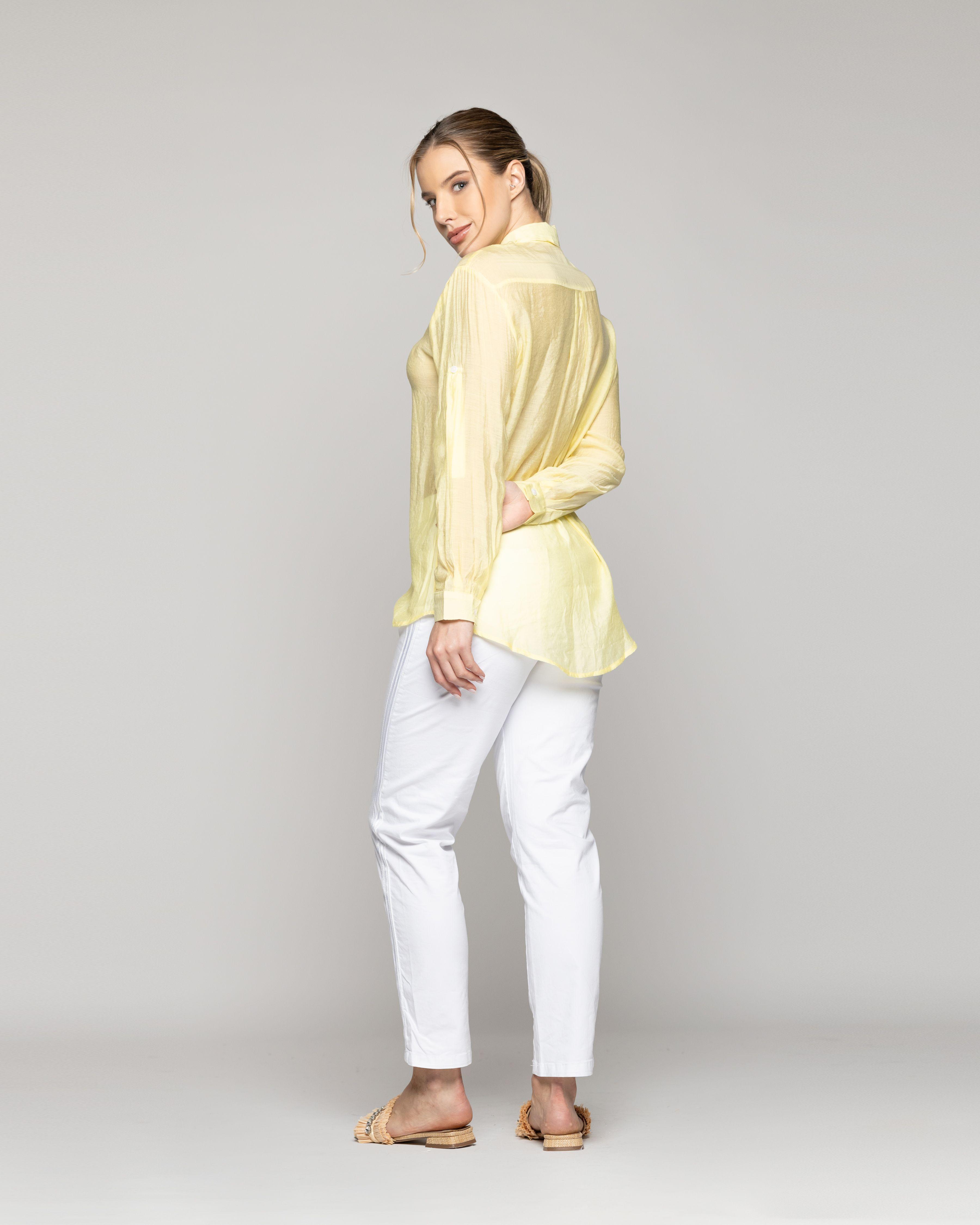 Blusa Mujer Brunella De Viscosa Manga Larga Amarilla Lineatre-3