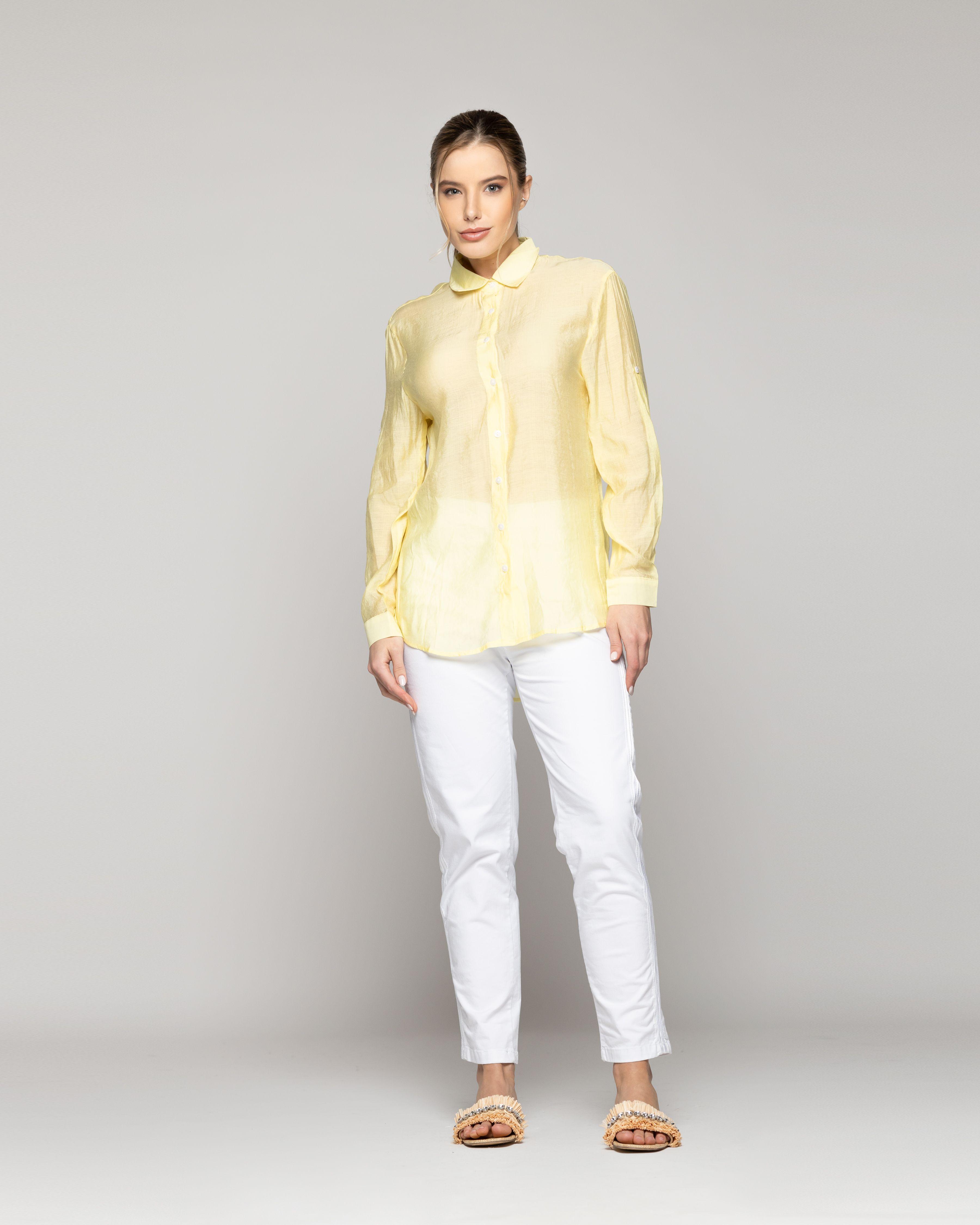 Blusa Mujer Brunella De Viscosa Manga Larga Amarilla Lineatre-4