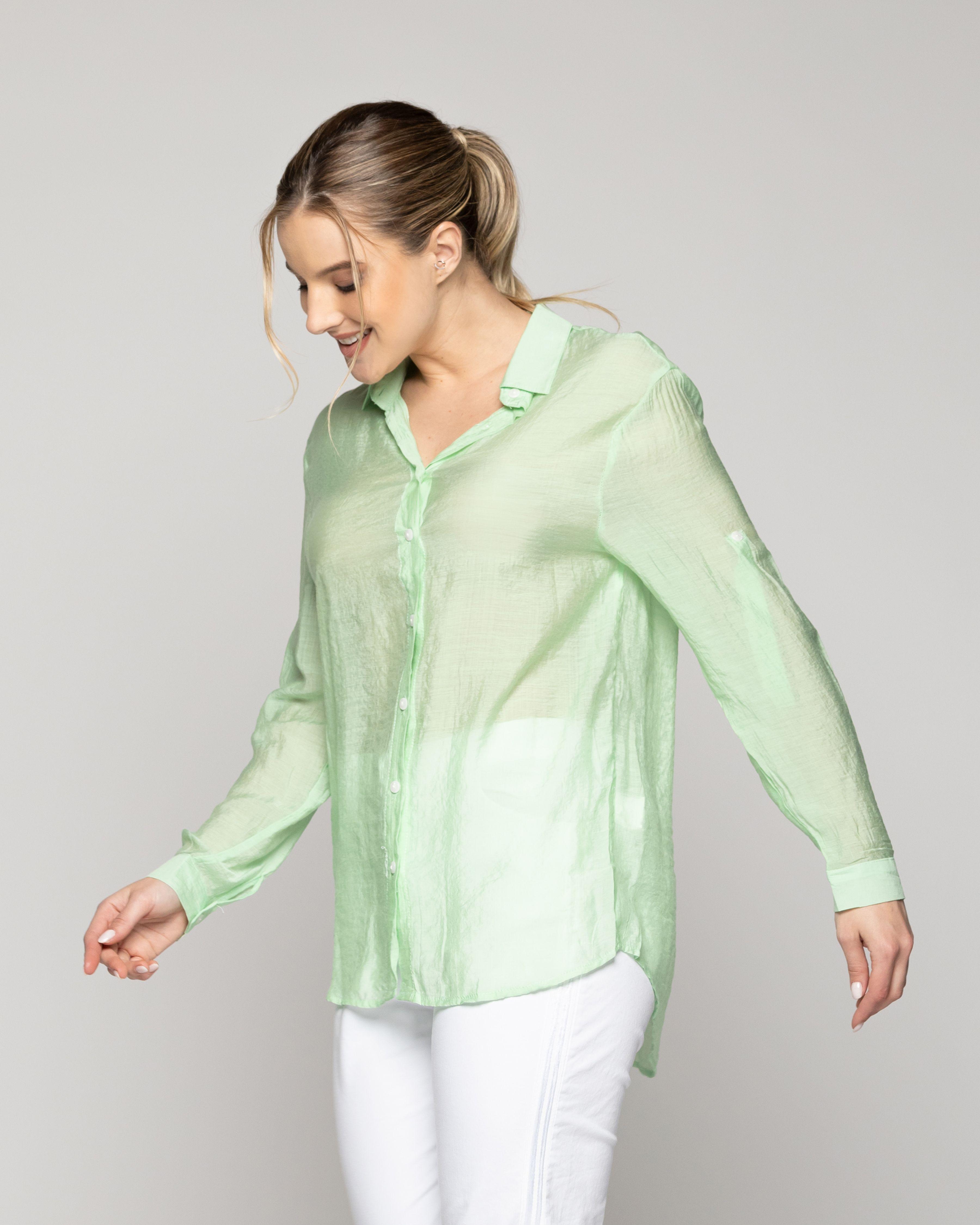 Blusa Mujer Brunella  De  Viscosa Manga Larga Verde Lineatre-0