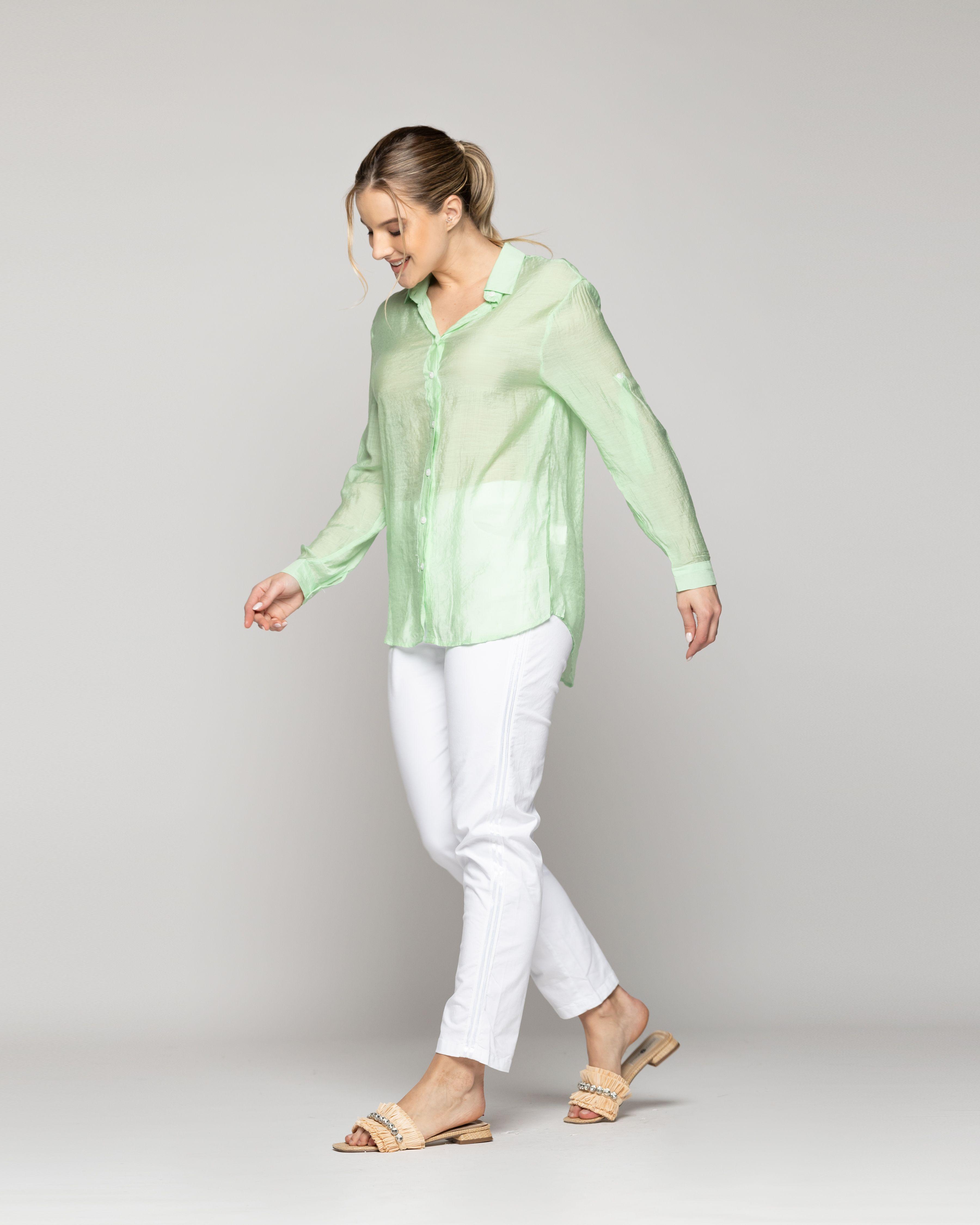 Blusa Mujer Brunella  De  Viscosa Manga Larga Verde Lineatre-2