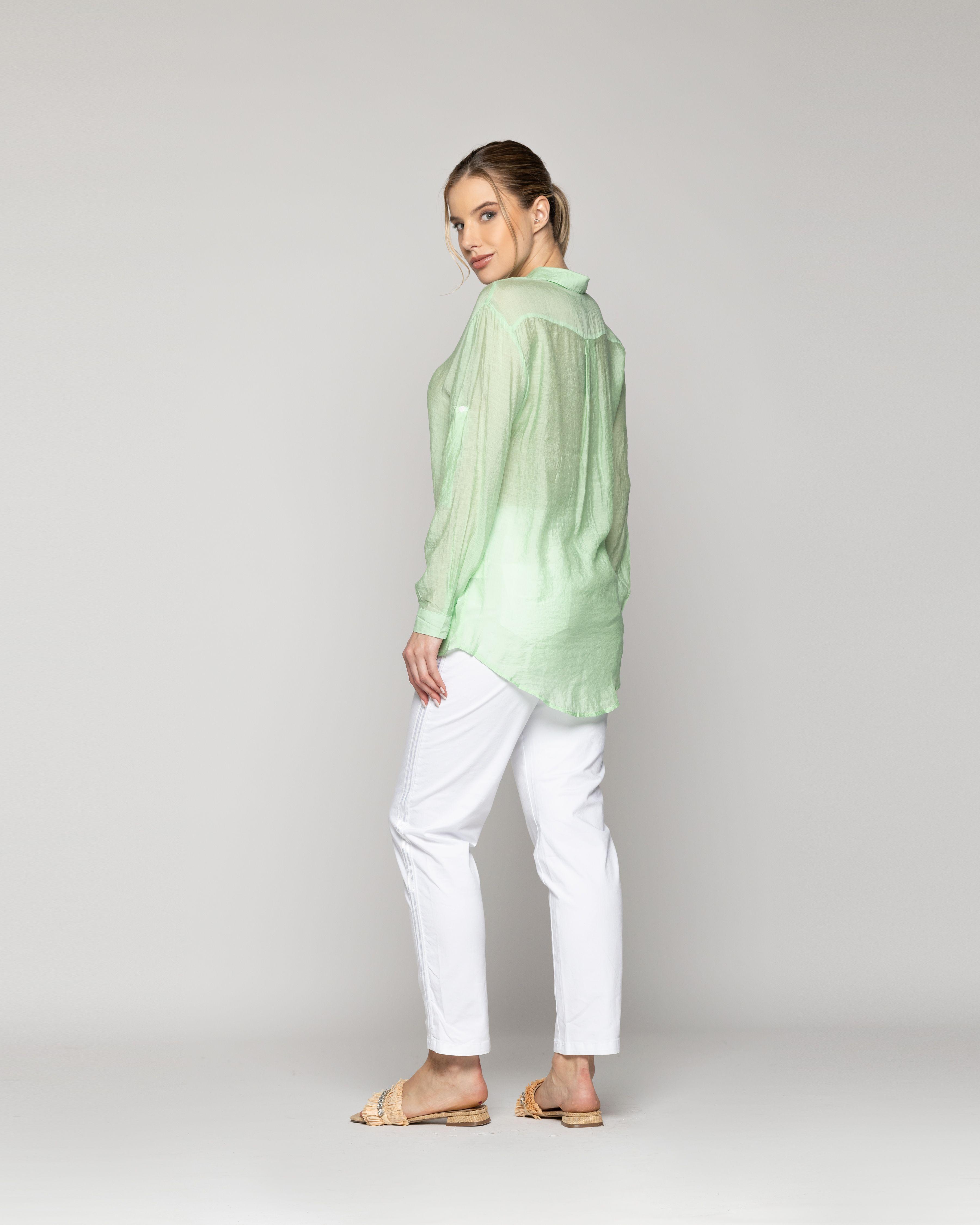 Blusa Mujer Brunella  De  Viscosa Manga Larga Verde Lineatre-3