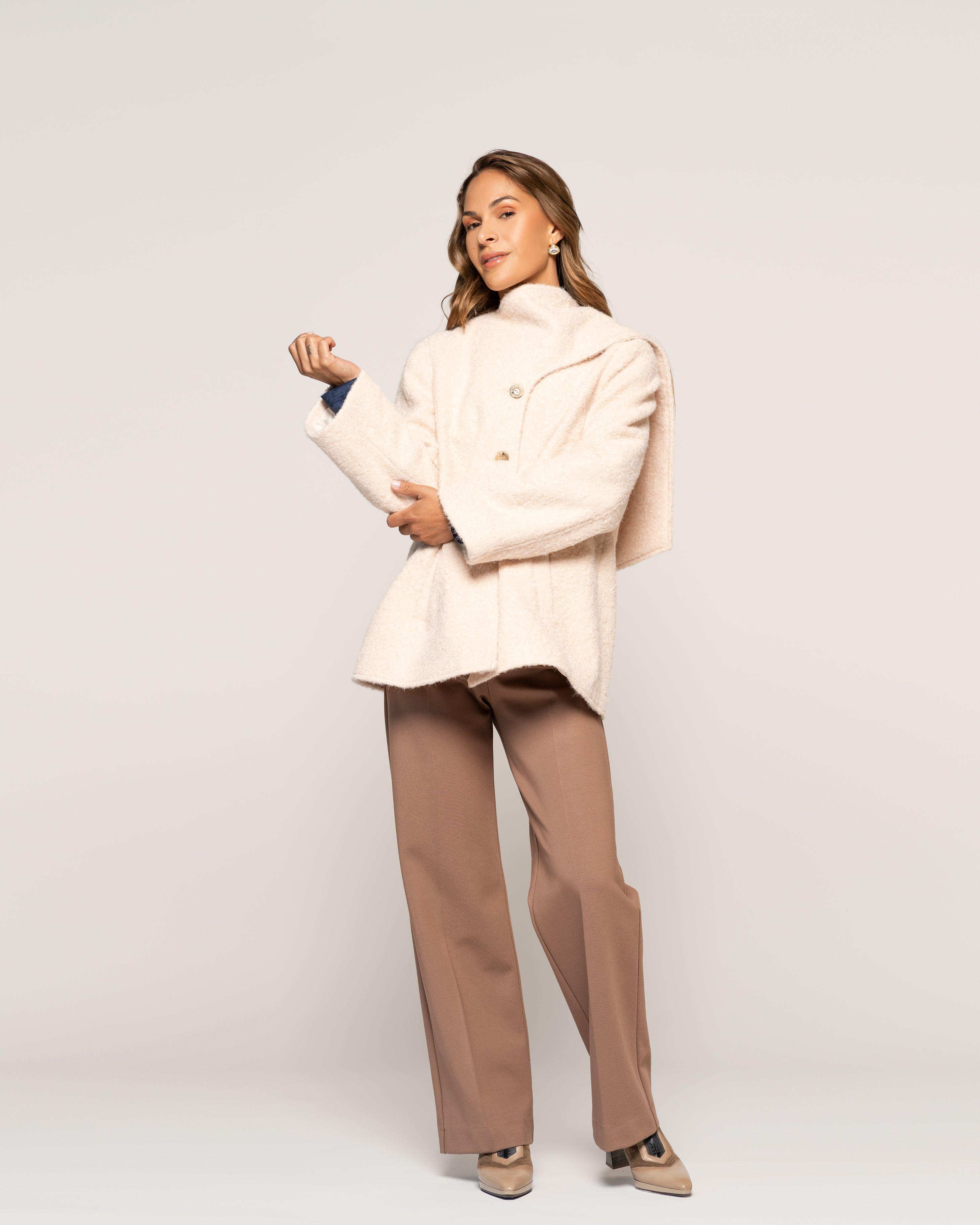 Chaqueta Crudo Afelpada Cuello Envolvente Texturada Ludovica-0