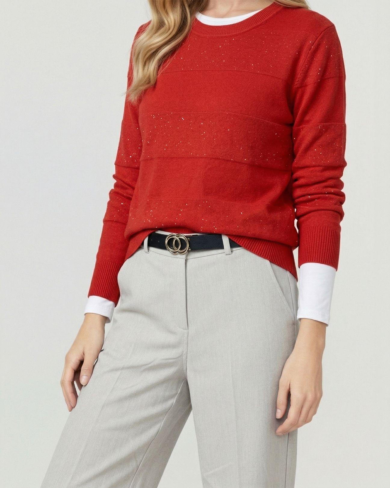 Sweater Mujer Gloria Relaxed Cuello Redondo Manga Caída Rojo Lineatre-2