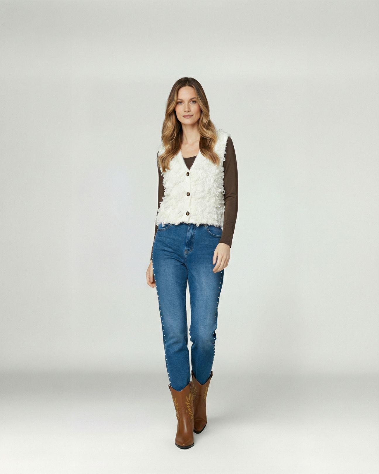 Gillet Mujer Fabiola Relaxed Cuello En V Blanco Lineatre-3