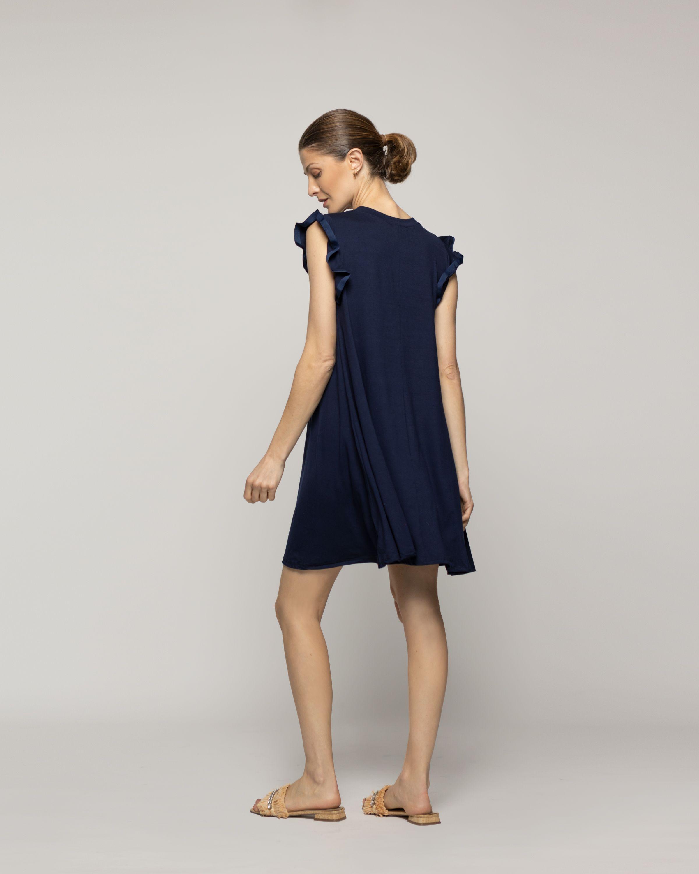 Vestido Mujer Venecia Manga Corta Con Vuelos Azul Marino Lineatre-2