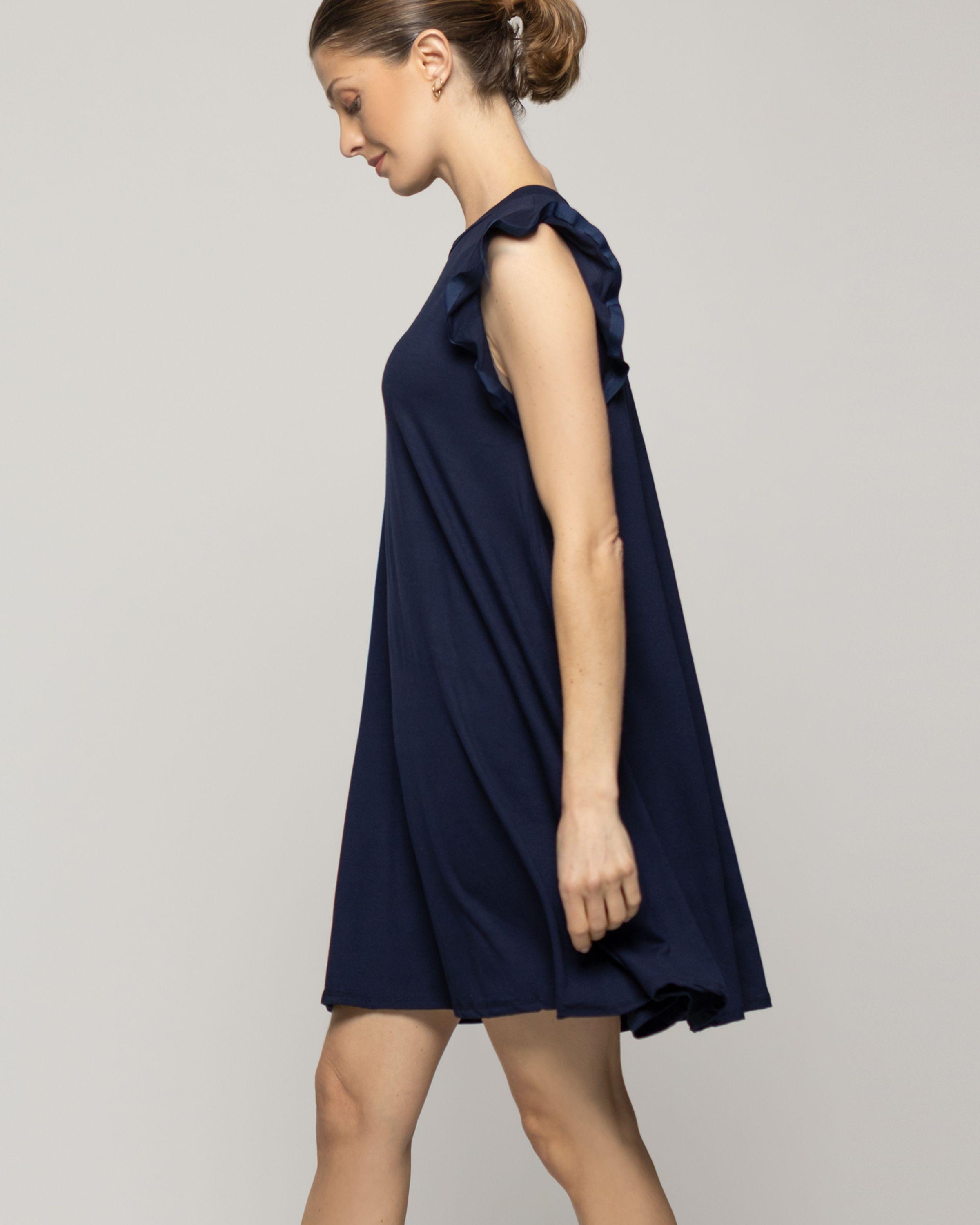 Vestido Mujer Venecia Manga Corta Con Vuelos Azul Marino Lineatre-3