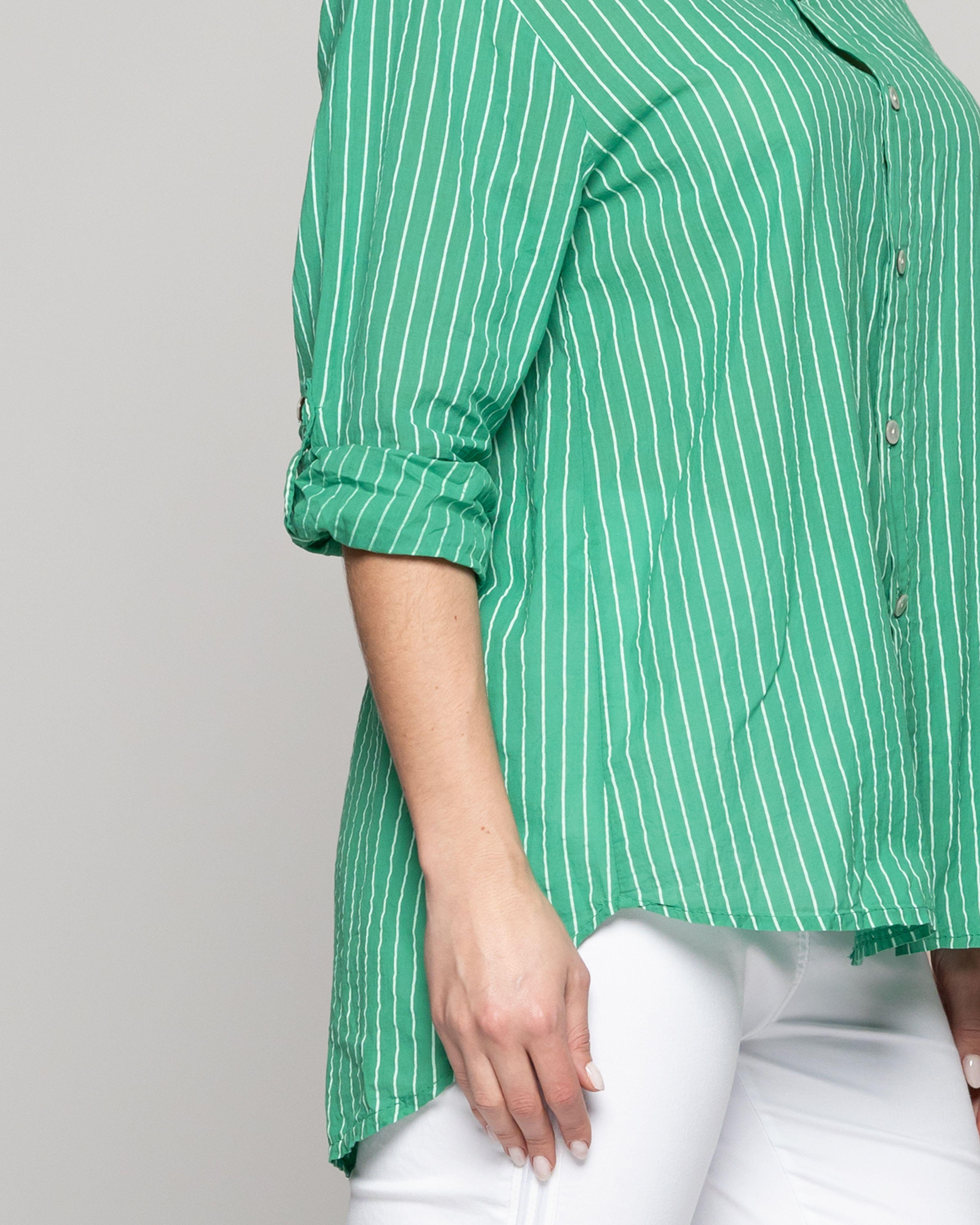 Blusa Mujer Betsabe de Algodón Manga Larga Con Rayas Verde Lineatre-5