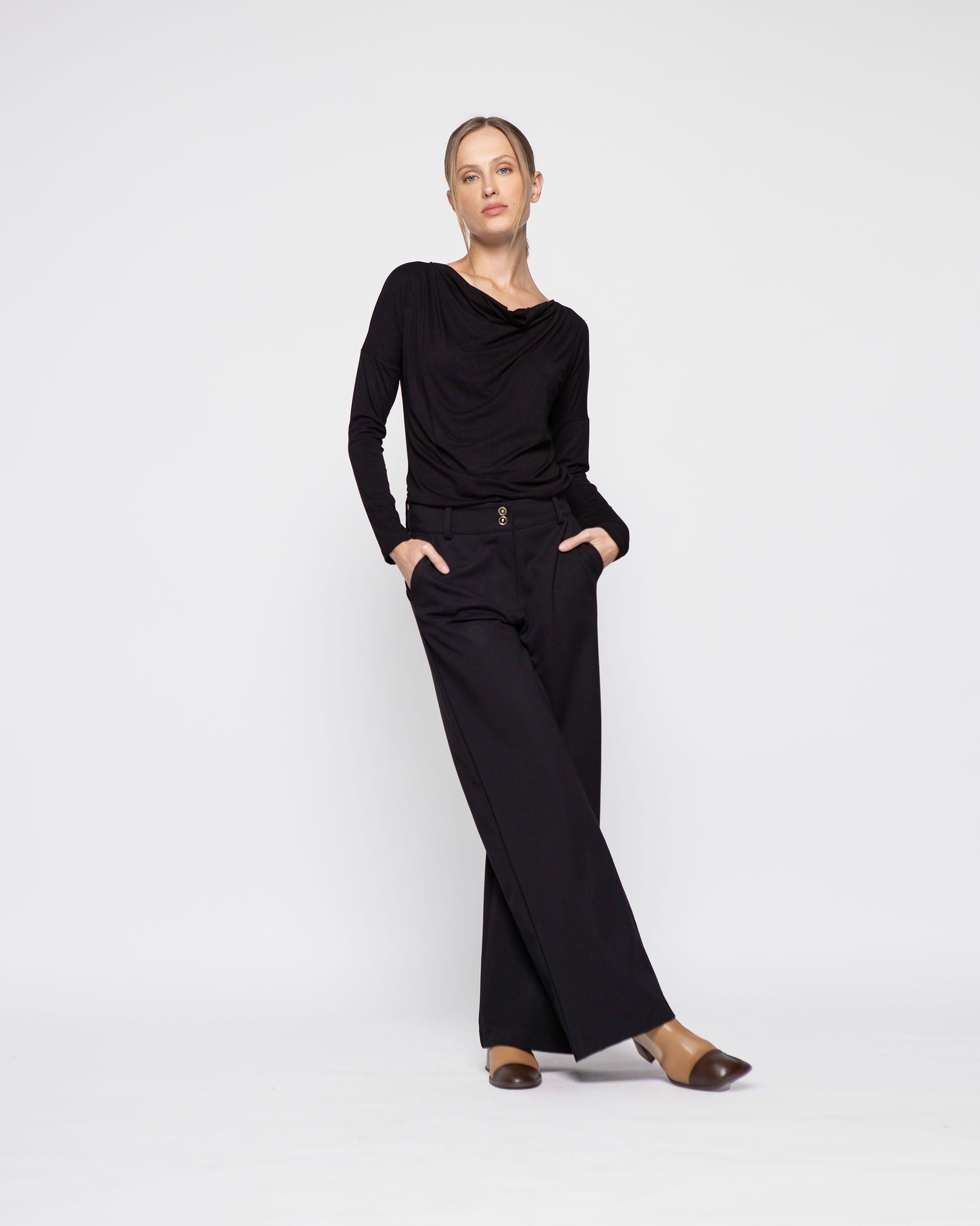 Polera Mujer Hibisco Negro Ludovica-0