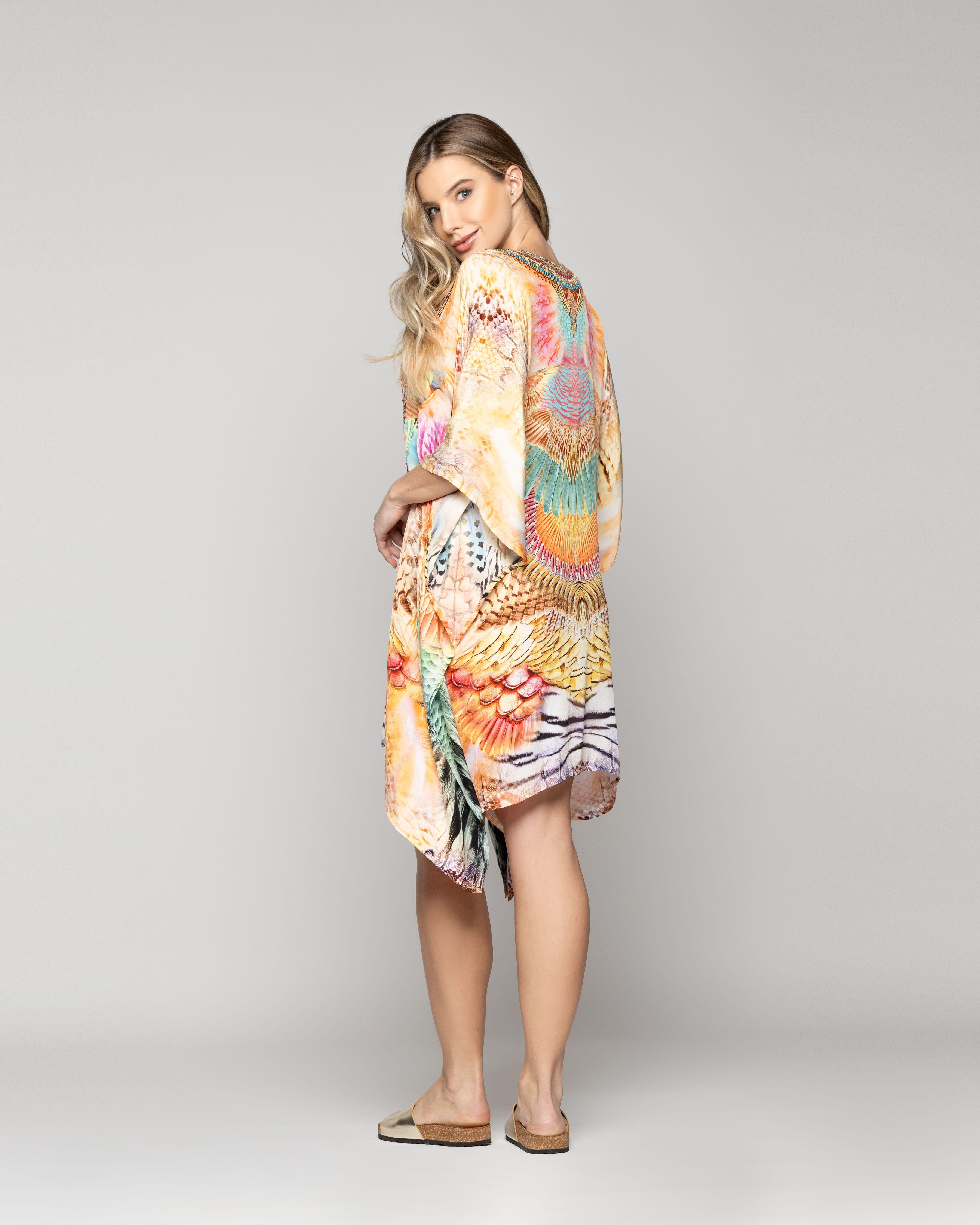 Túnica Mujer Tipo Kaftan Qamira Estampado Tribal Rosa Lineatre-3