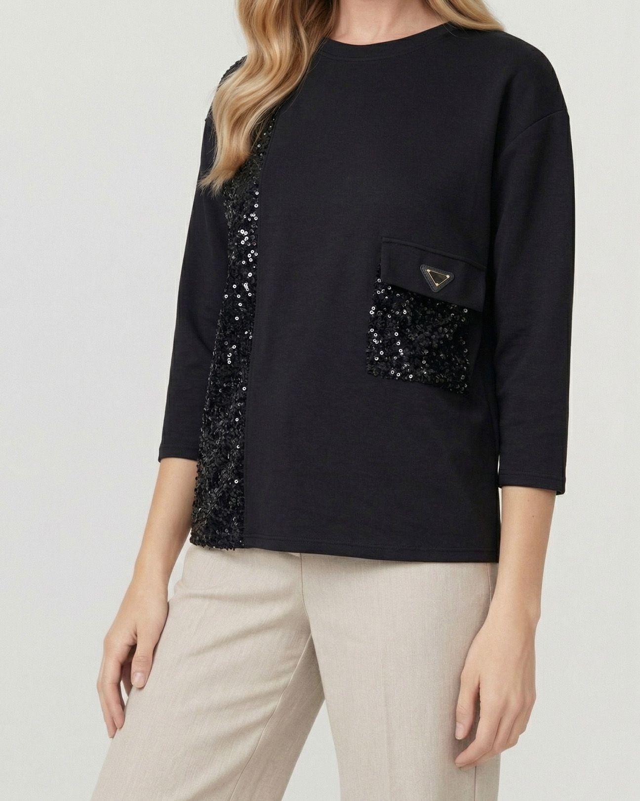 Poleron Mujer Paz Relaxed Cuello Redondo Manga Caída Negro Lineatre-2