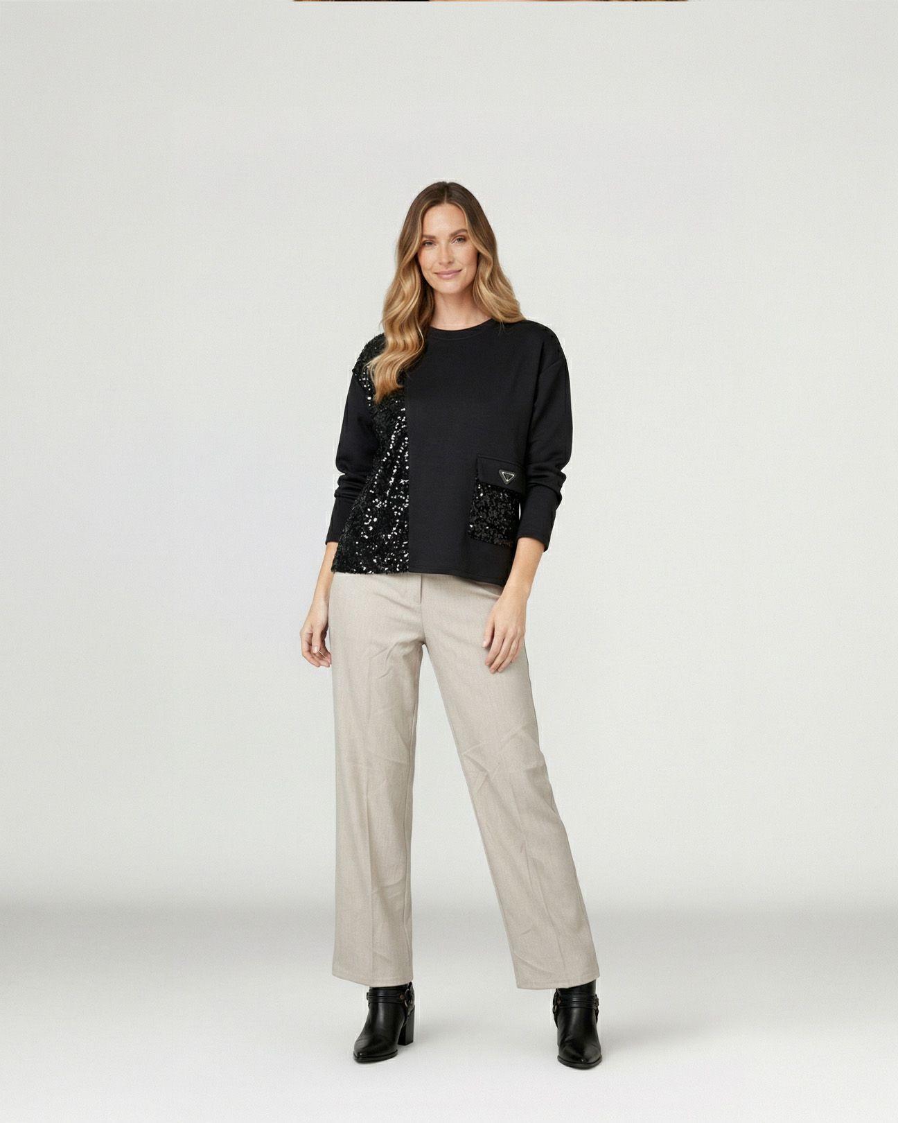 Poleron Mujer Paz Relaxed Cuello Redondo Manga Caída Negro Lineatre-3