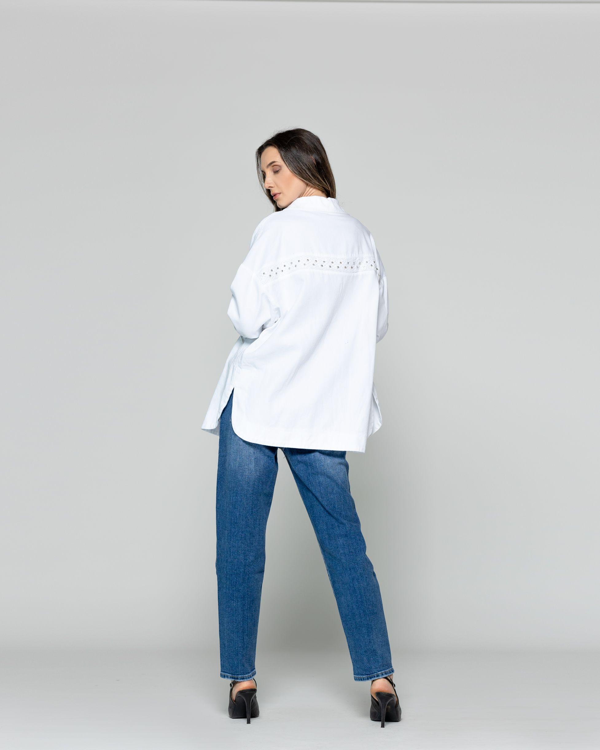 Chaqueta Mujer Carlotta Algodón Denim Con Brillos Blanca Lineatre-2