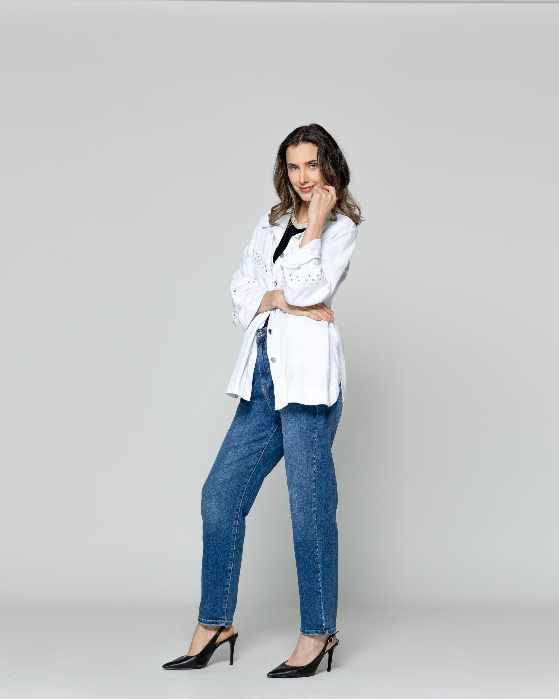 Chaqueta Mujer Carlotta Algodón Denim Con Brillos Blanca Lineatre-4