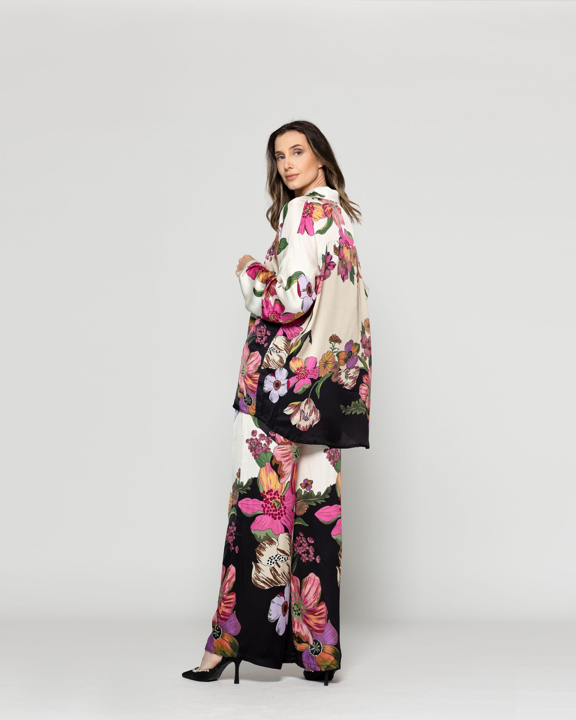 Blusa Mujer Brenna Tipo Satín Estampado Negro Lineatre-2