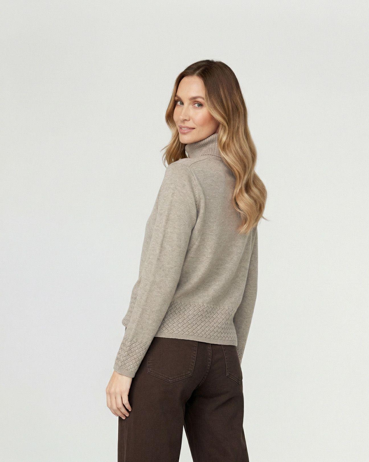 Sweater Mujer Lidia Relaxed Cuello Alto Redondo Manga Caída Fango Lineatre-1