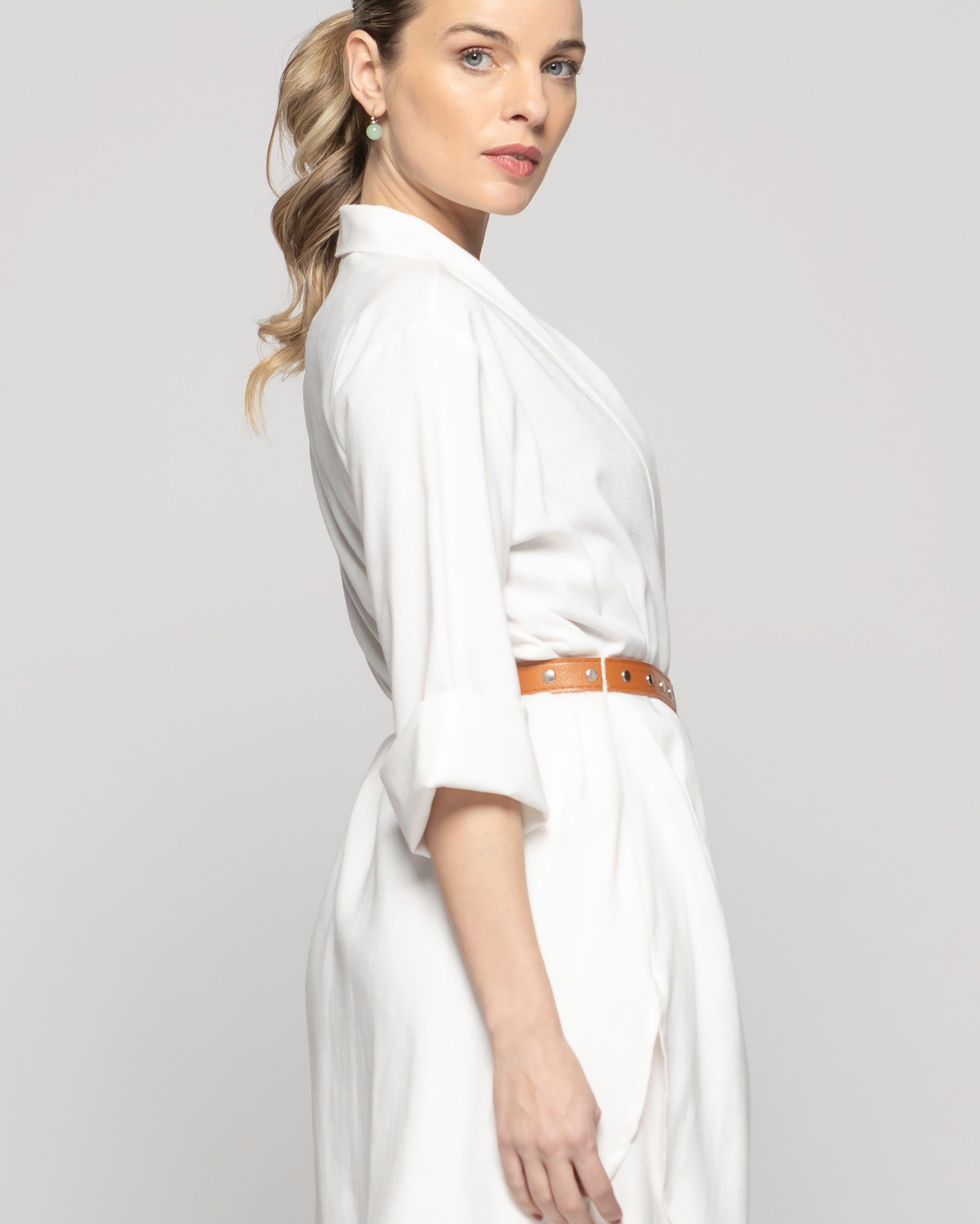 Túnica Kimono Mujer Verbena Manga 3/4 Con Cinturón Blanco Crudo Ludovica-9